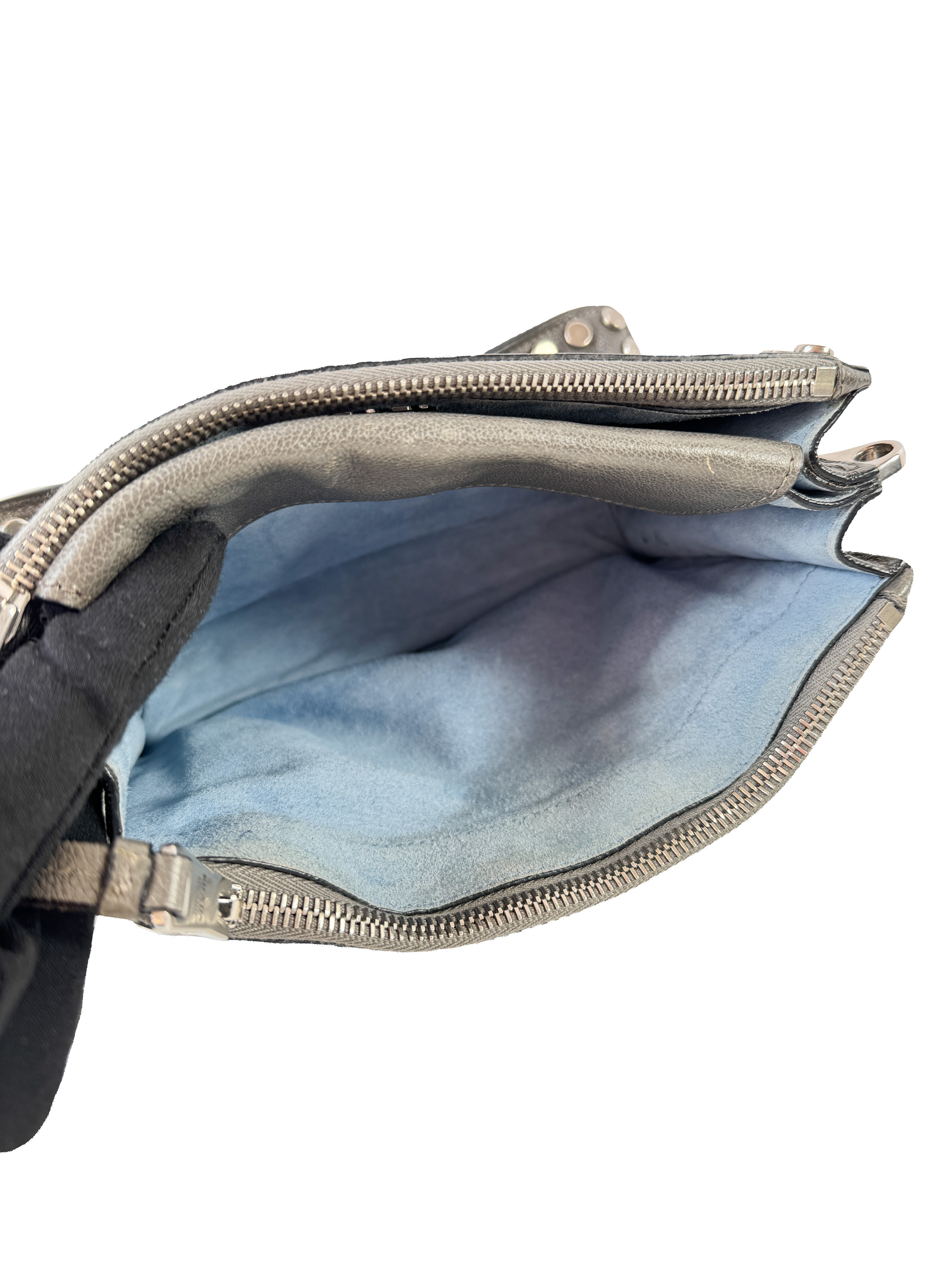 Prada gray leather studded Etiquette crossbody bag