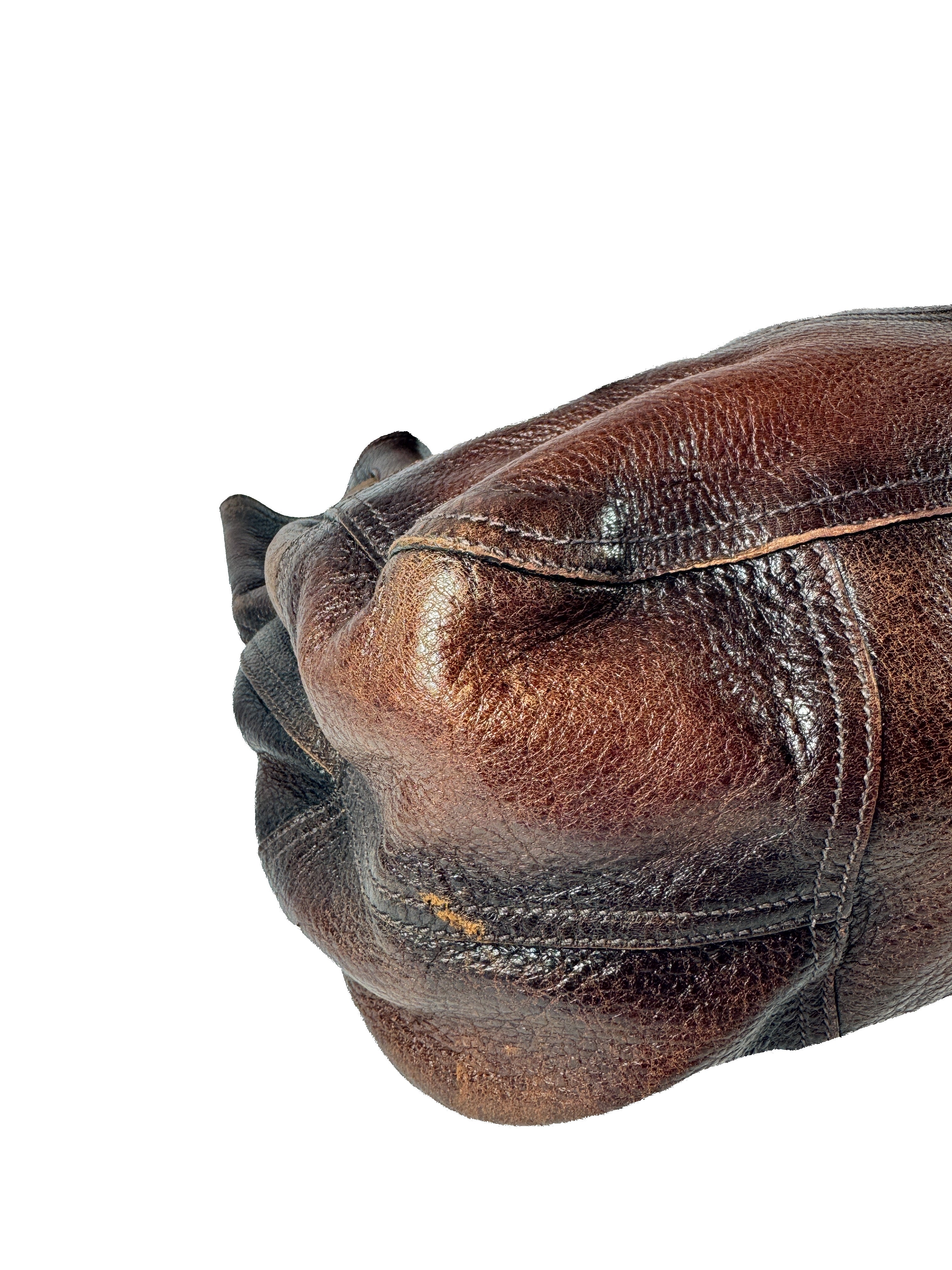 Prada brown leather Cervo Antik drawstring bag T7