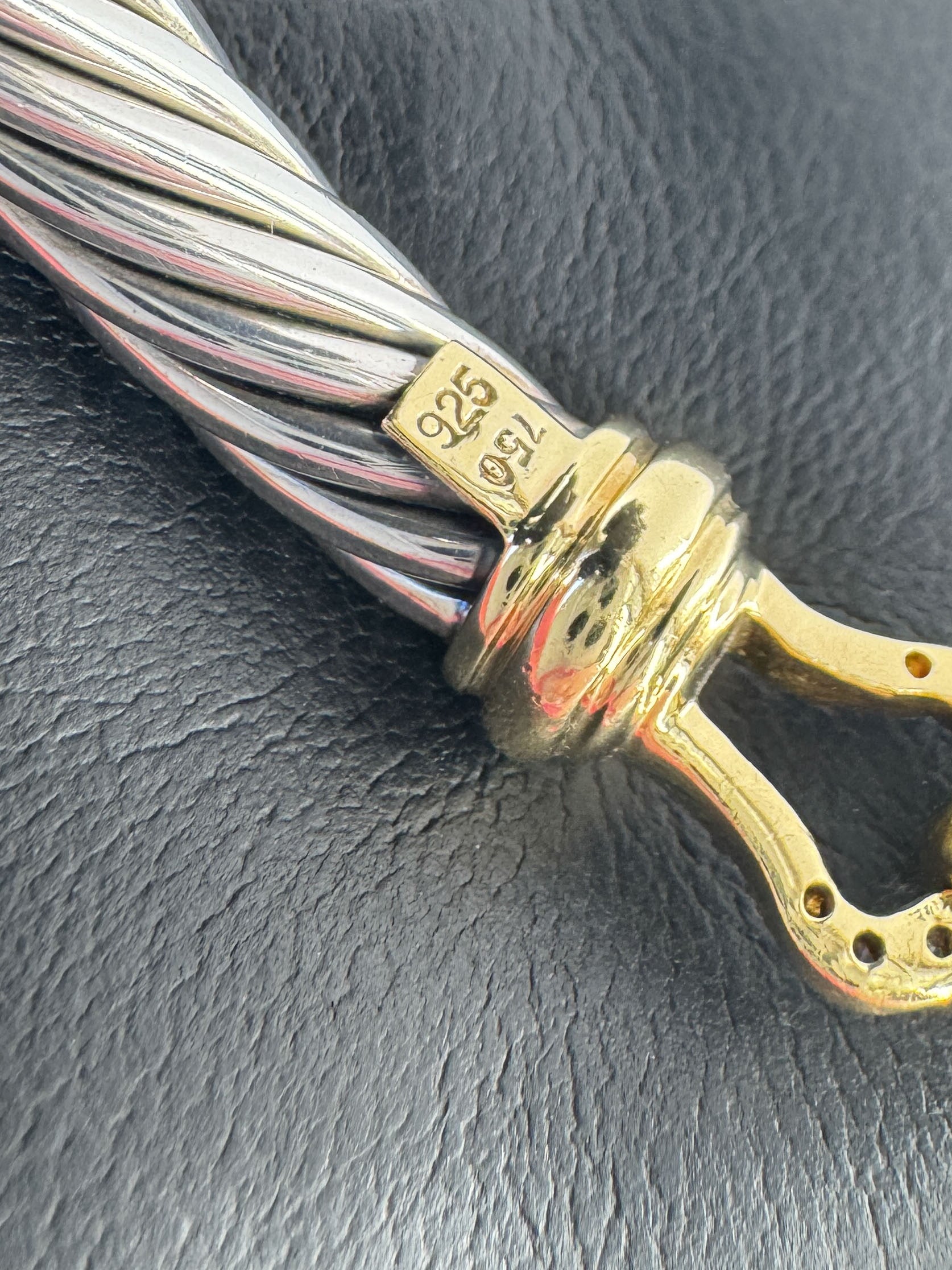 David Yurman sterling silver, yellow gold, diamonds buckle cable bracelet 7MM