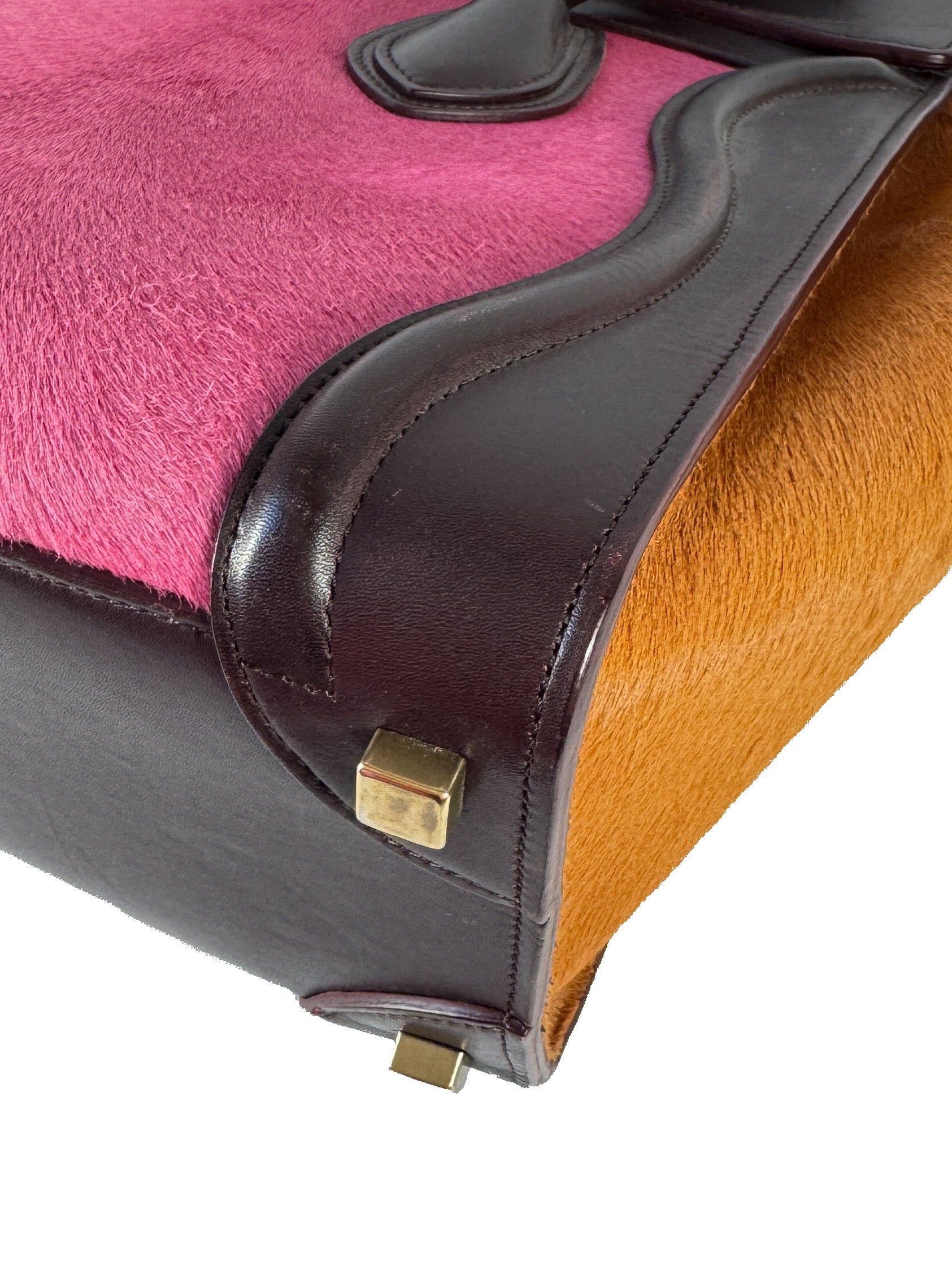 Celine burgundy, pink, and orange leather/pony hair Luggage micro F-GA-0154