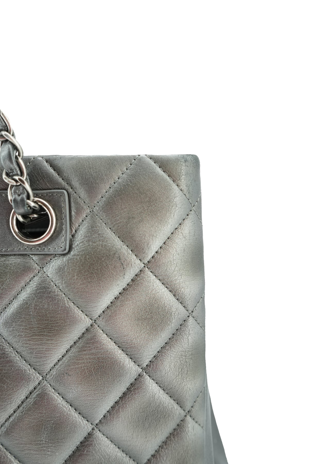 Chanel dark silver quilted large trendy shopping tote 21647644