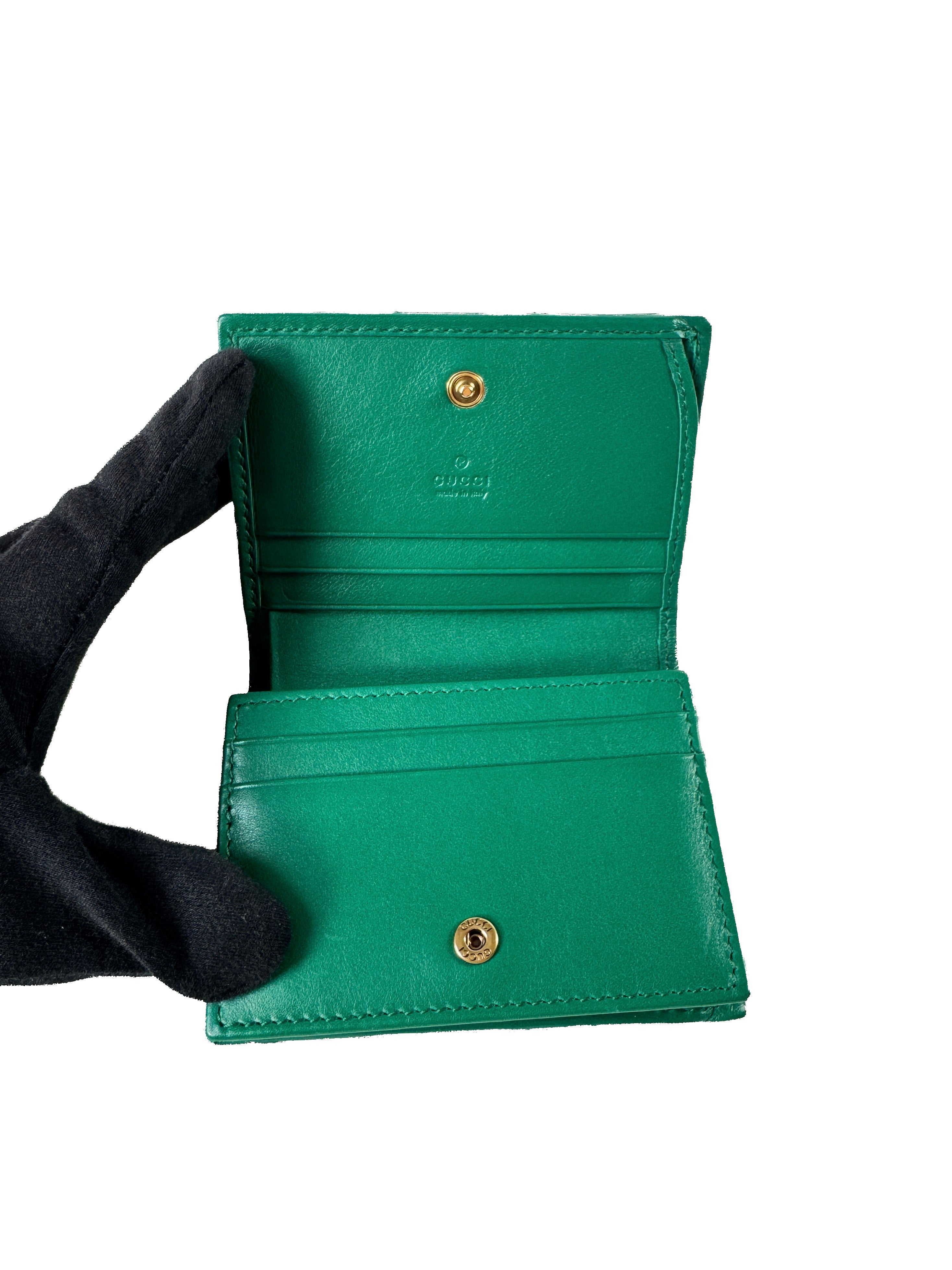 Gucci green GG calfskin Marmont Matelasse compact wallet 466492-525040