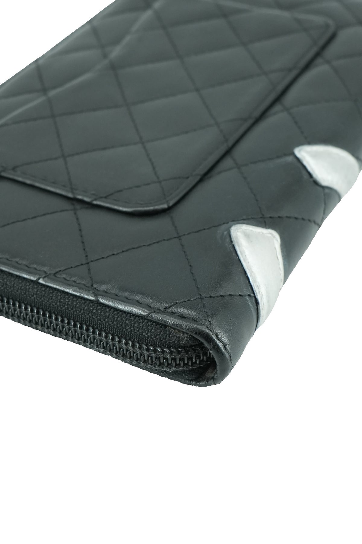 Chanel black silver Ligne cambon zip around organizer wallet 154184007