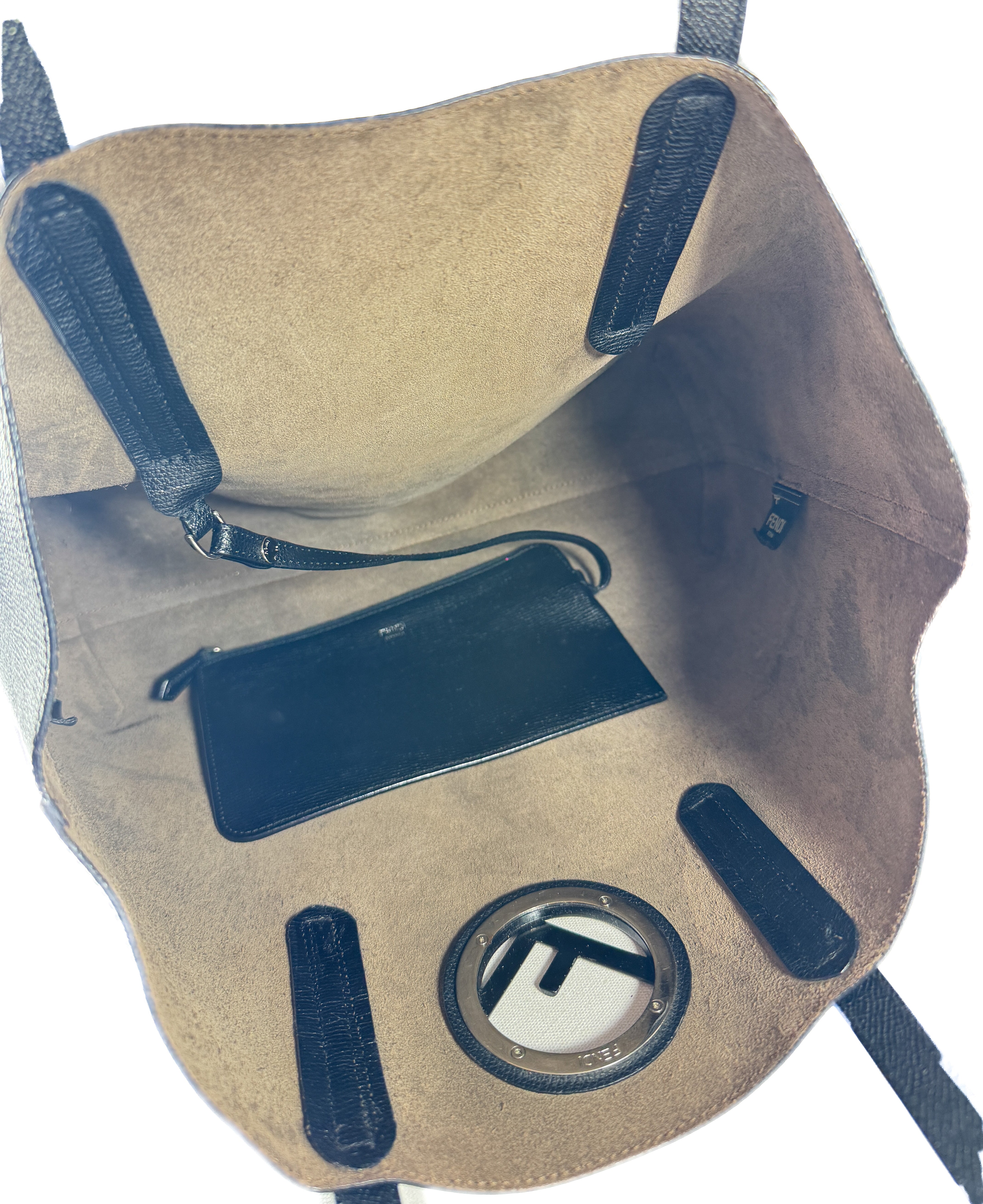 Fendi black leather logo shopper tote