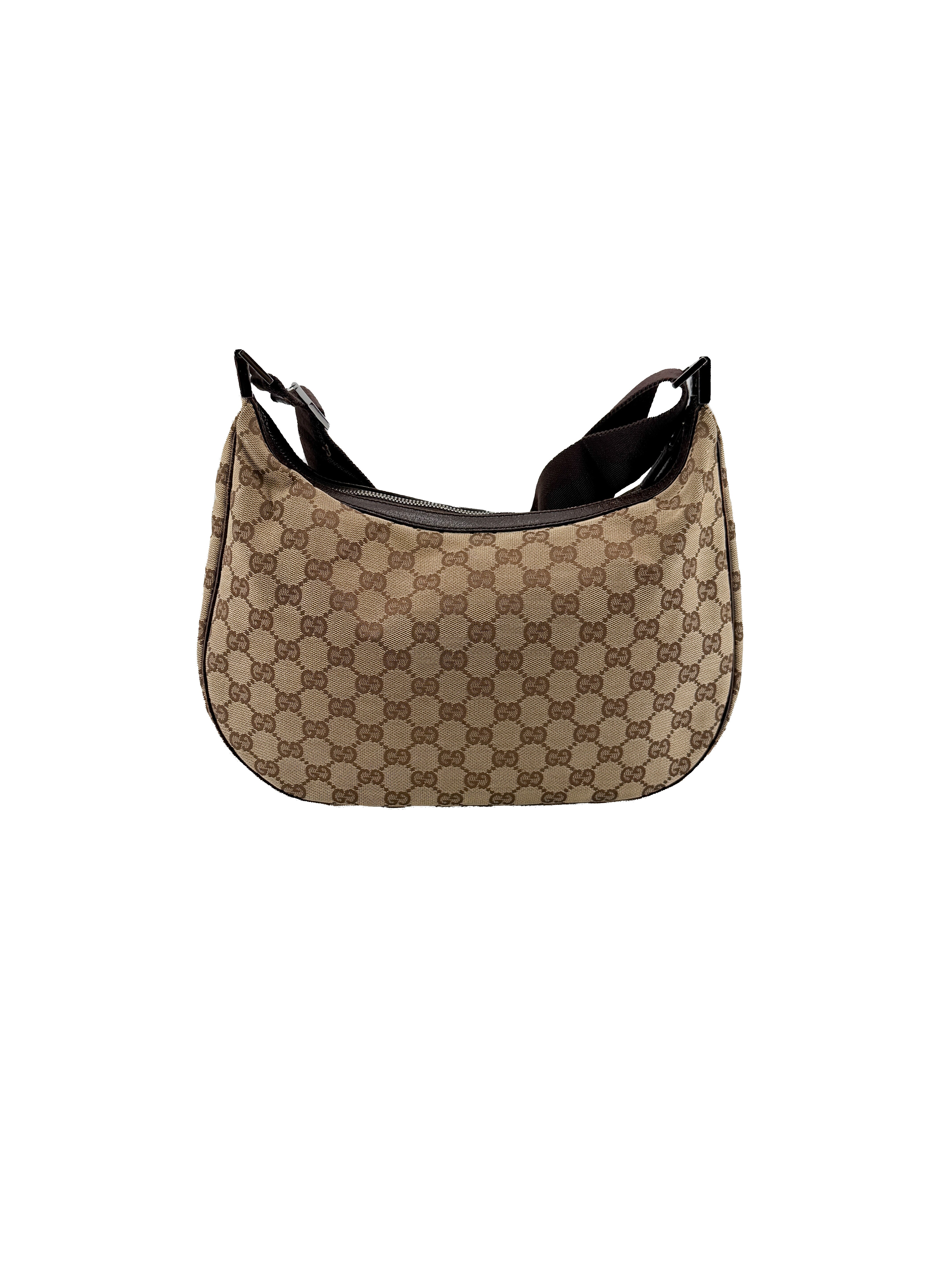 Gucci brown GG half moon canvas shoulder bag 122790001998