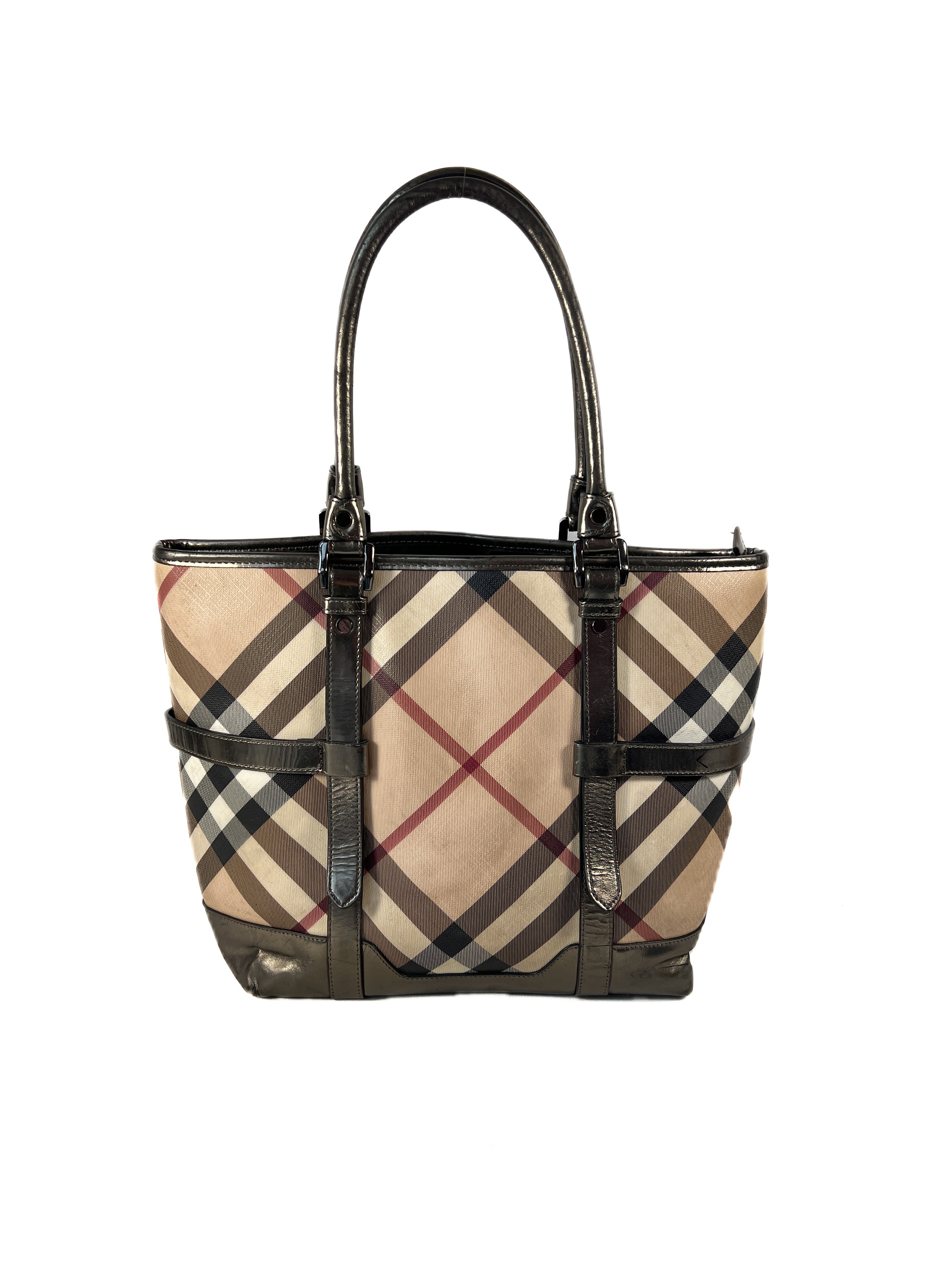 Burberry plaid silver metallic tote **AS IS**