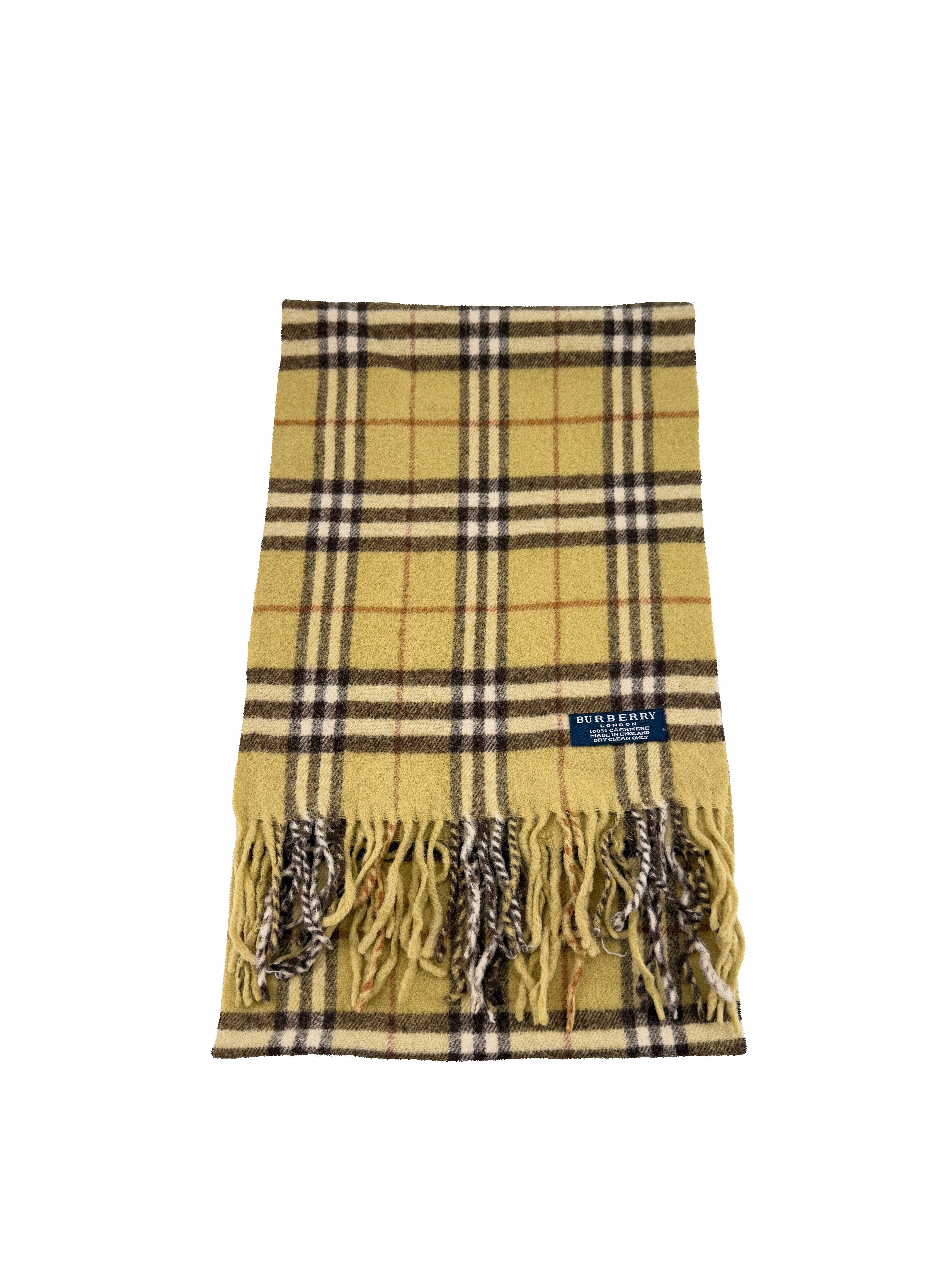 Burberry chartreuse plaid cashmere scarf