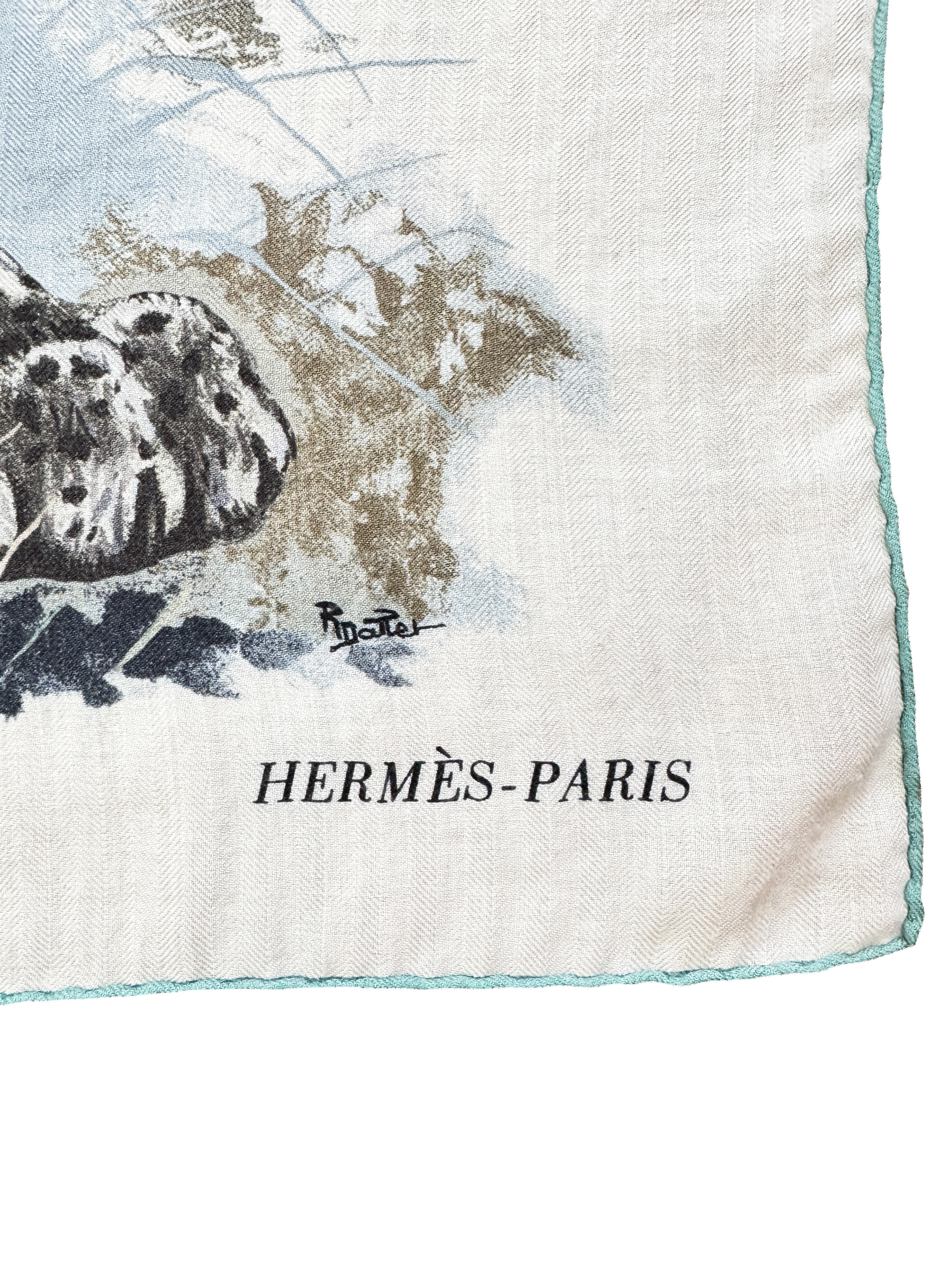 Hermès cream, gray, blue Panthera Pardus silk & cashmere shawl