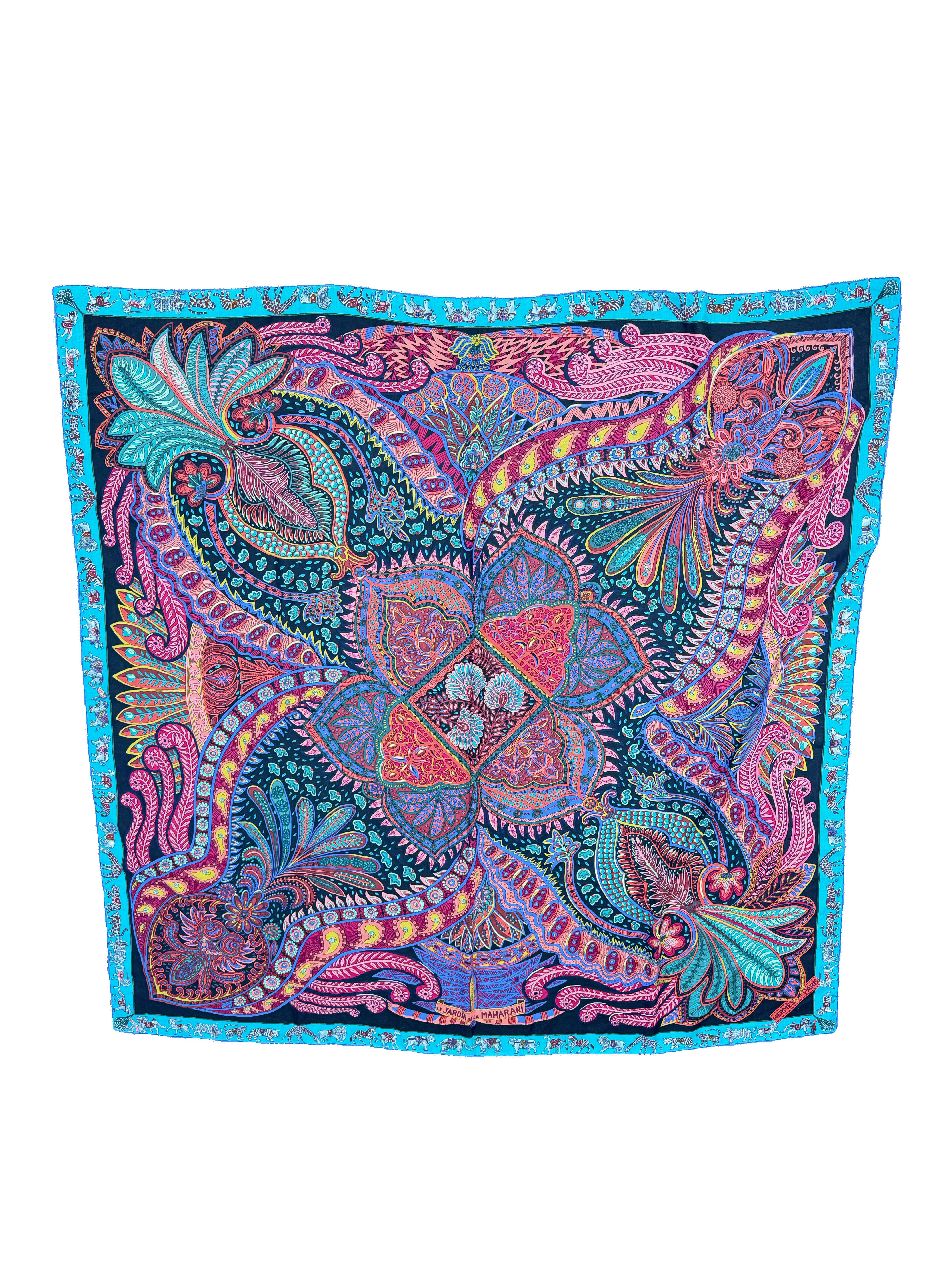 Hermès 140cm Le Jardin de la Maharani cashmere silk scarf