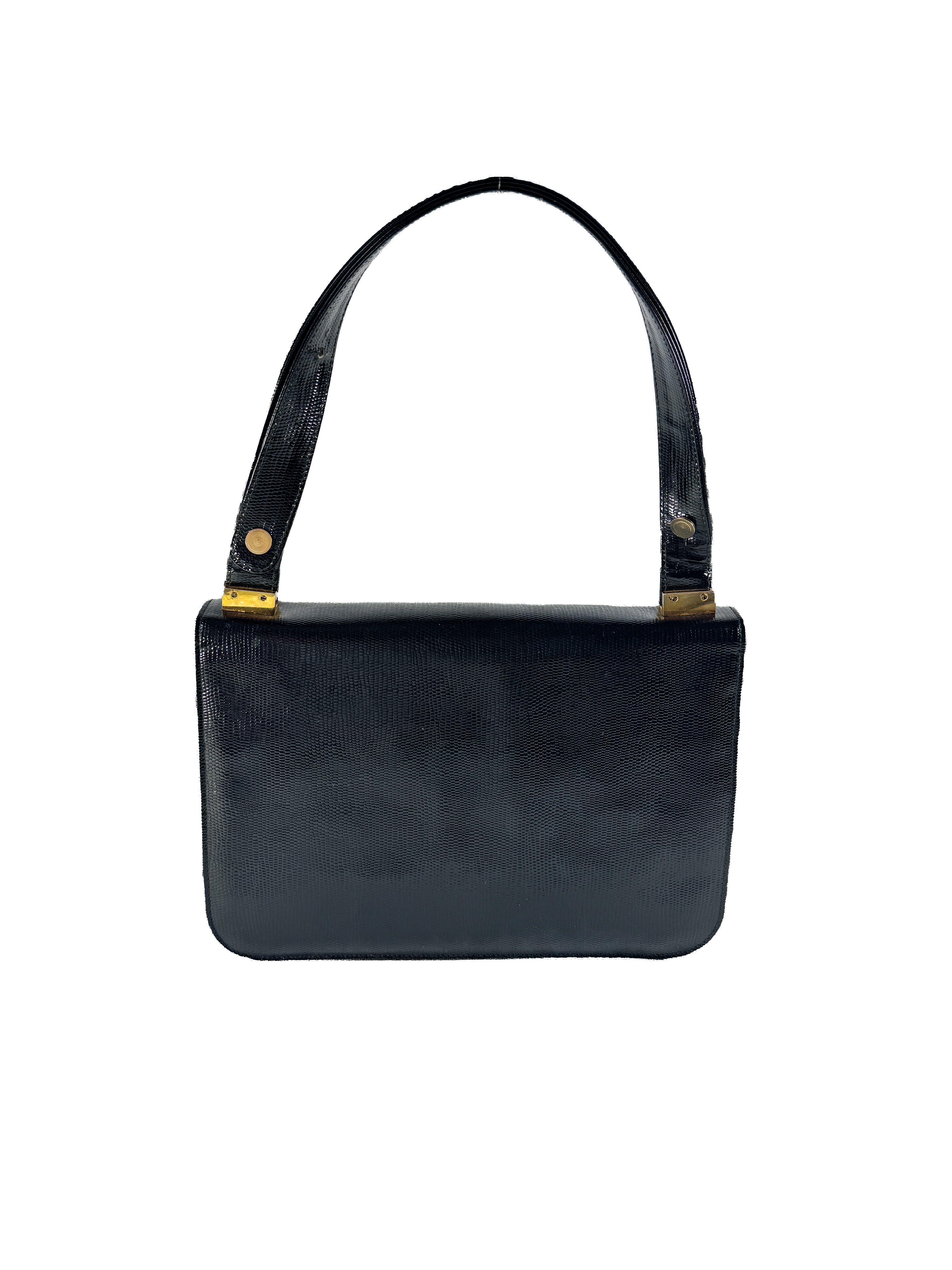 Salvatore Ferragamo black suede/lizard vintage shoulder bag