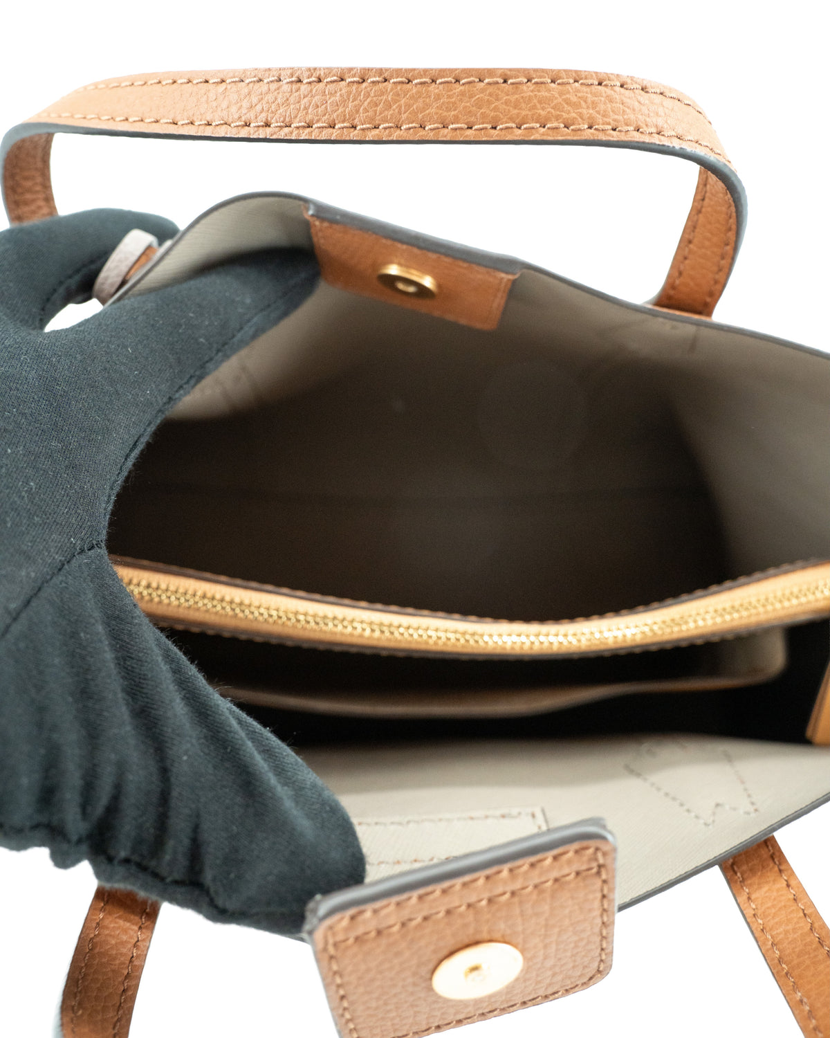 Tory Burch brown leather small Perry triple compartment tote