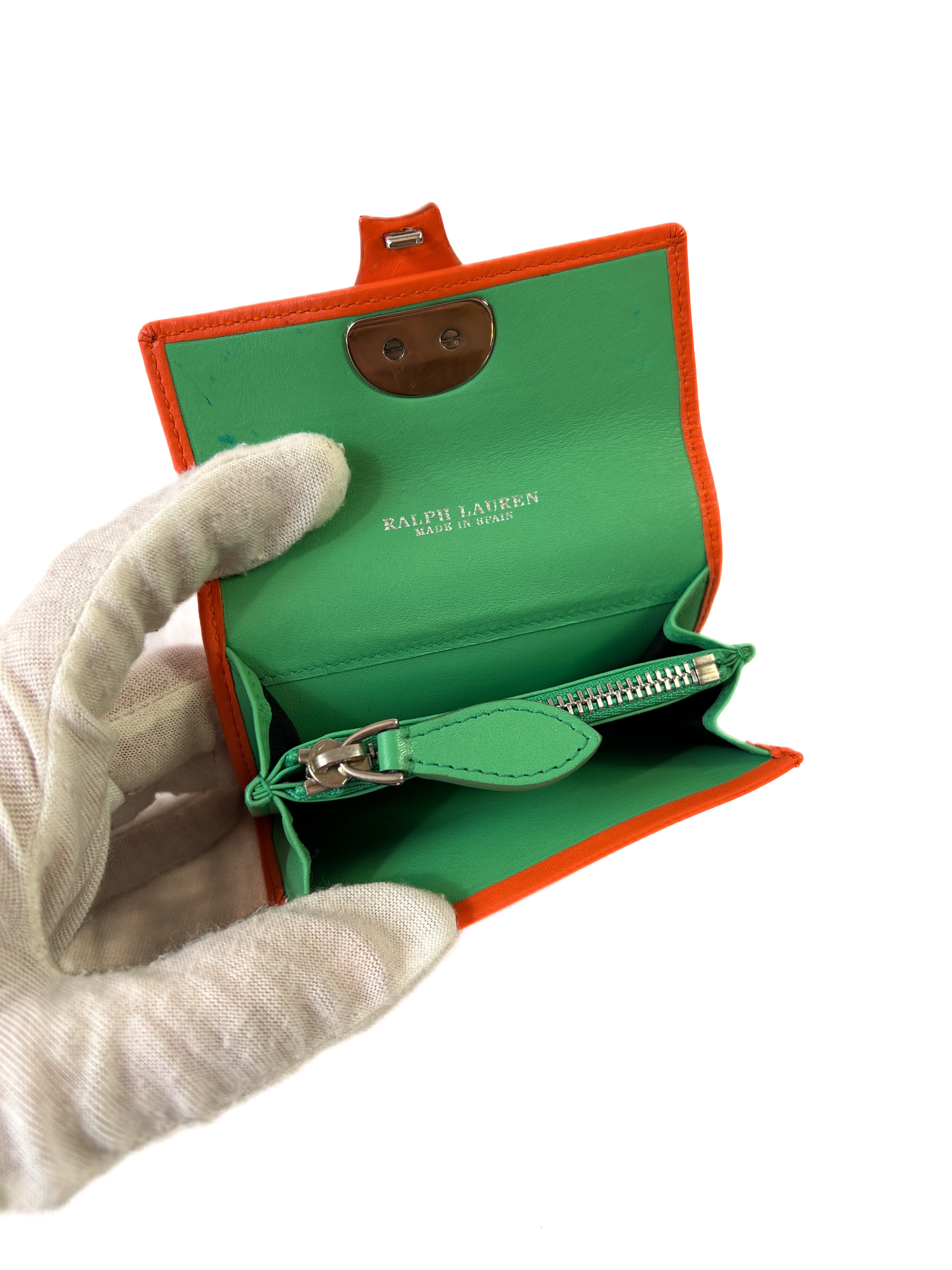 Ralph Lauren Ricky orange leather card zip wallet