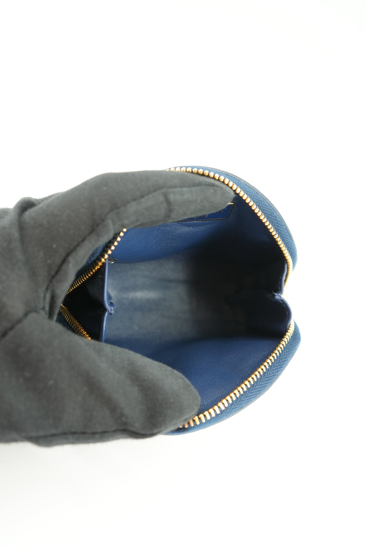Prada navy blue saffiano leather keychain pouch