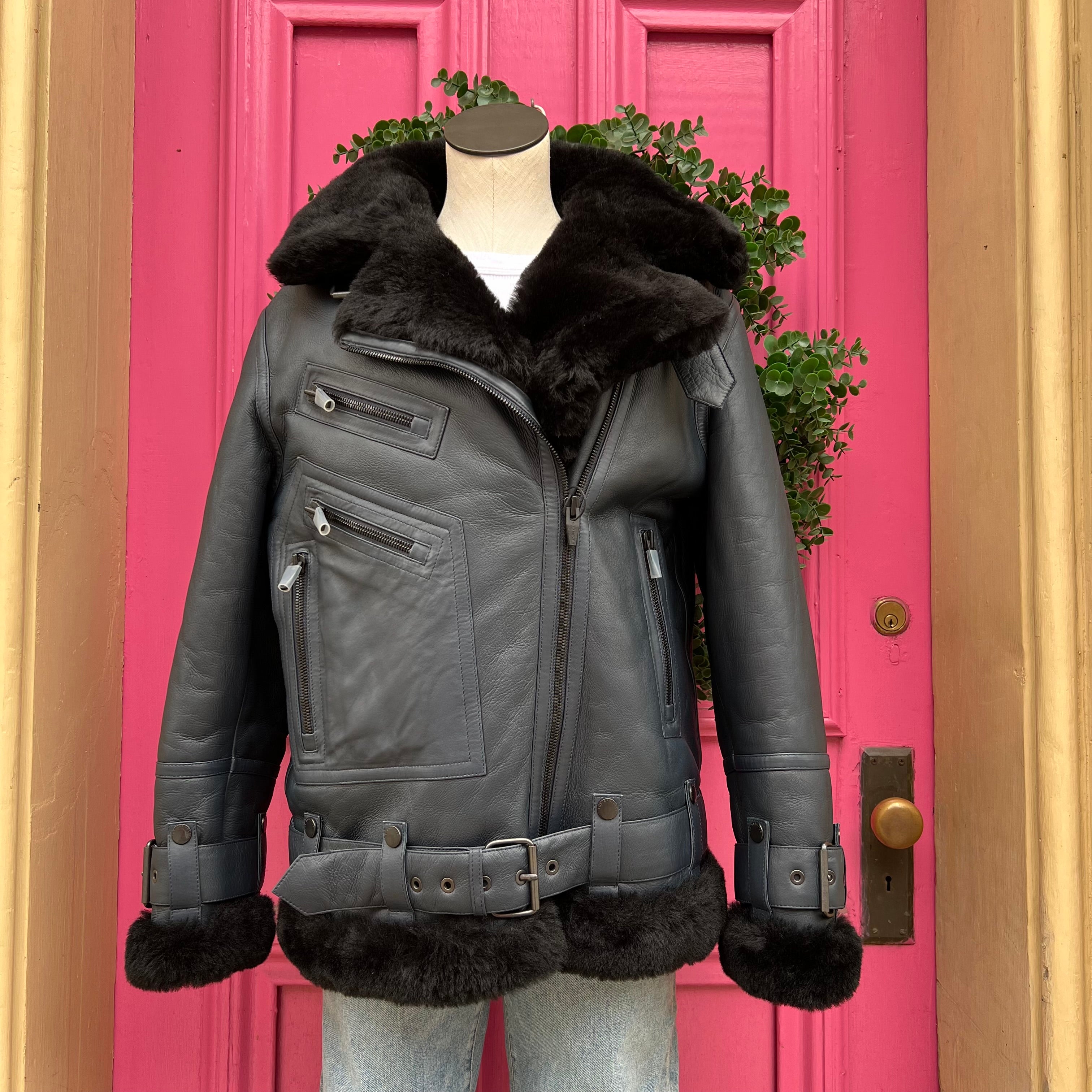 The Arrival navy leather jacket size M NWT retail $1298