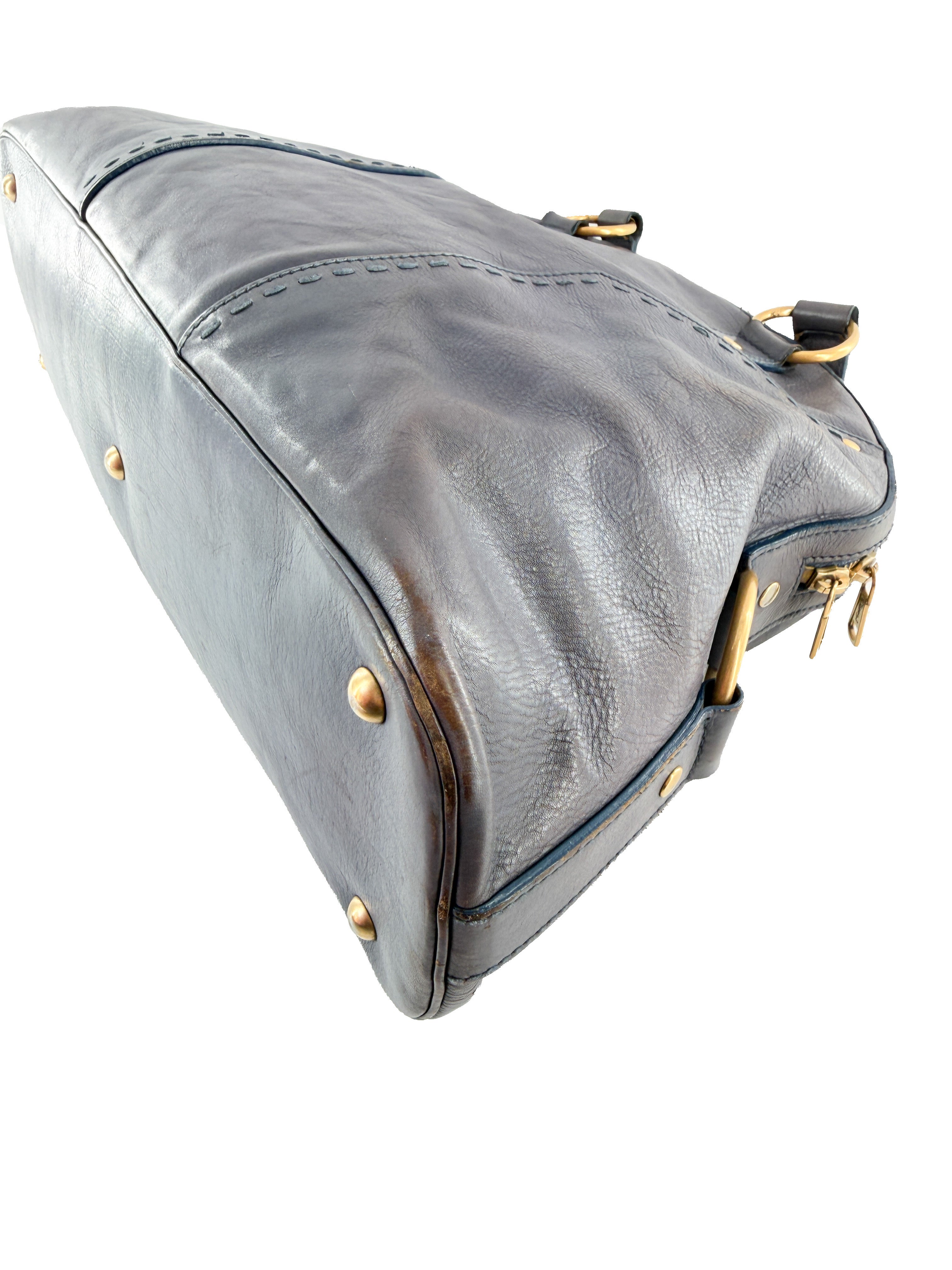 Saint Laurent denim blue distressed leather Muse 156464-0122 *as is*