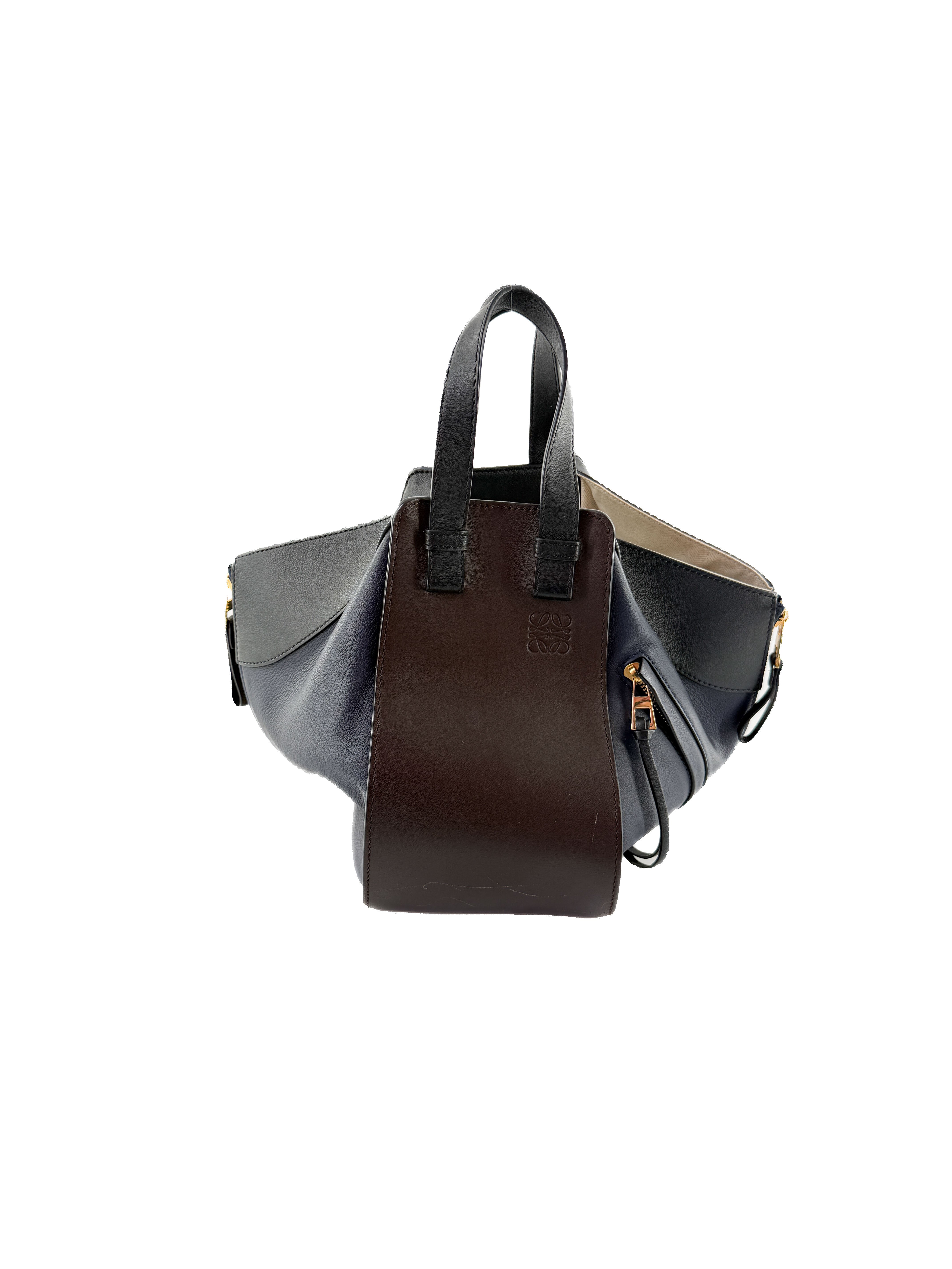 Loewe tri color navy, black, brown leather small Hammock bag 262023