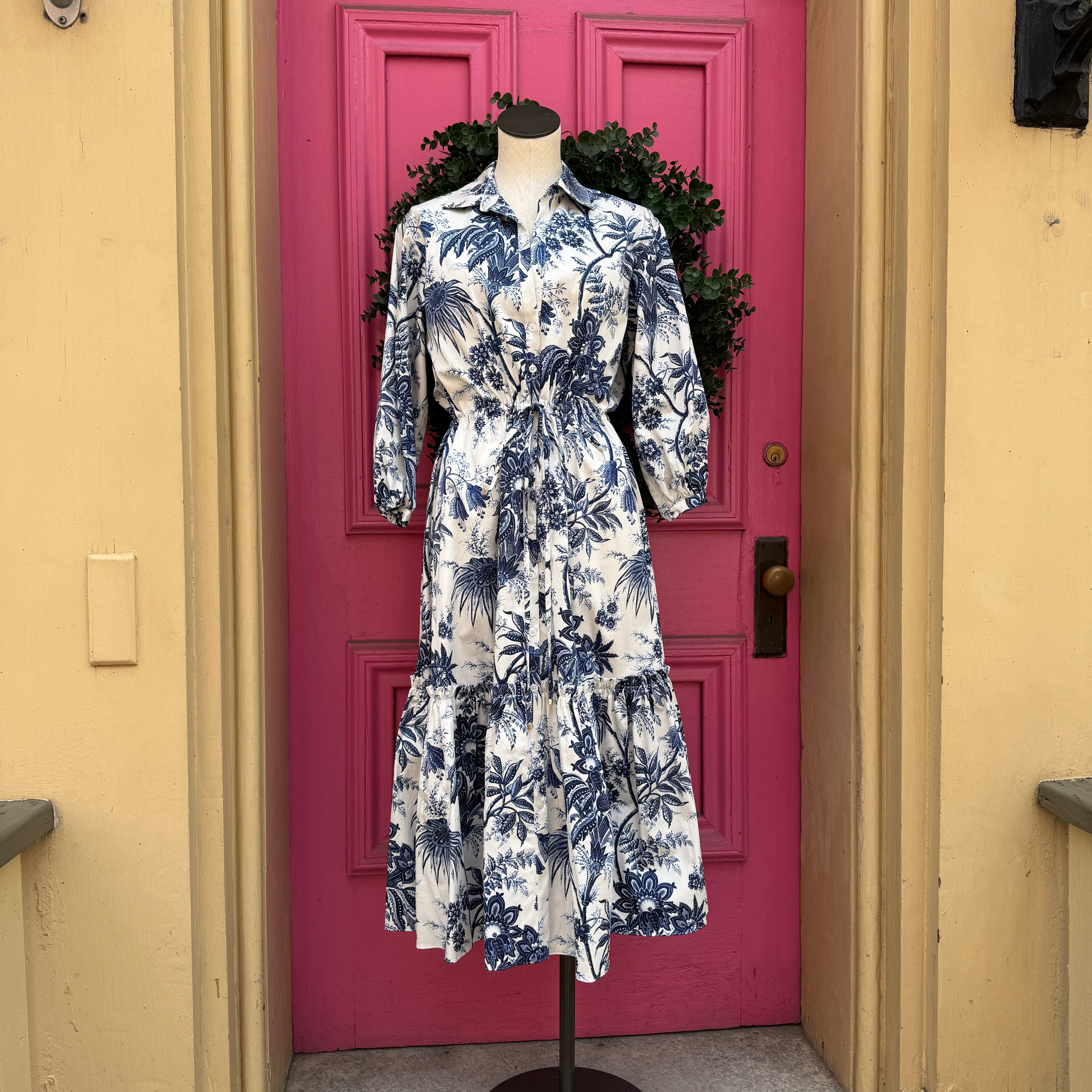 Cara Cara blue white print shirt dress size M