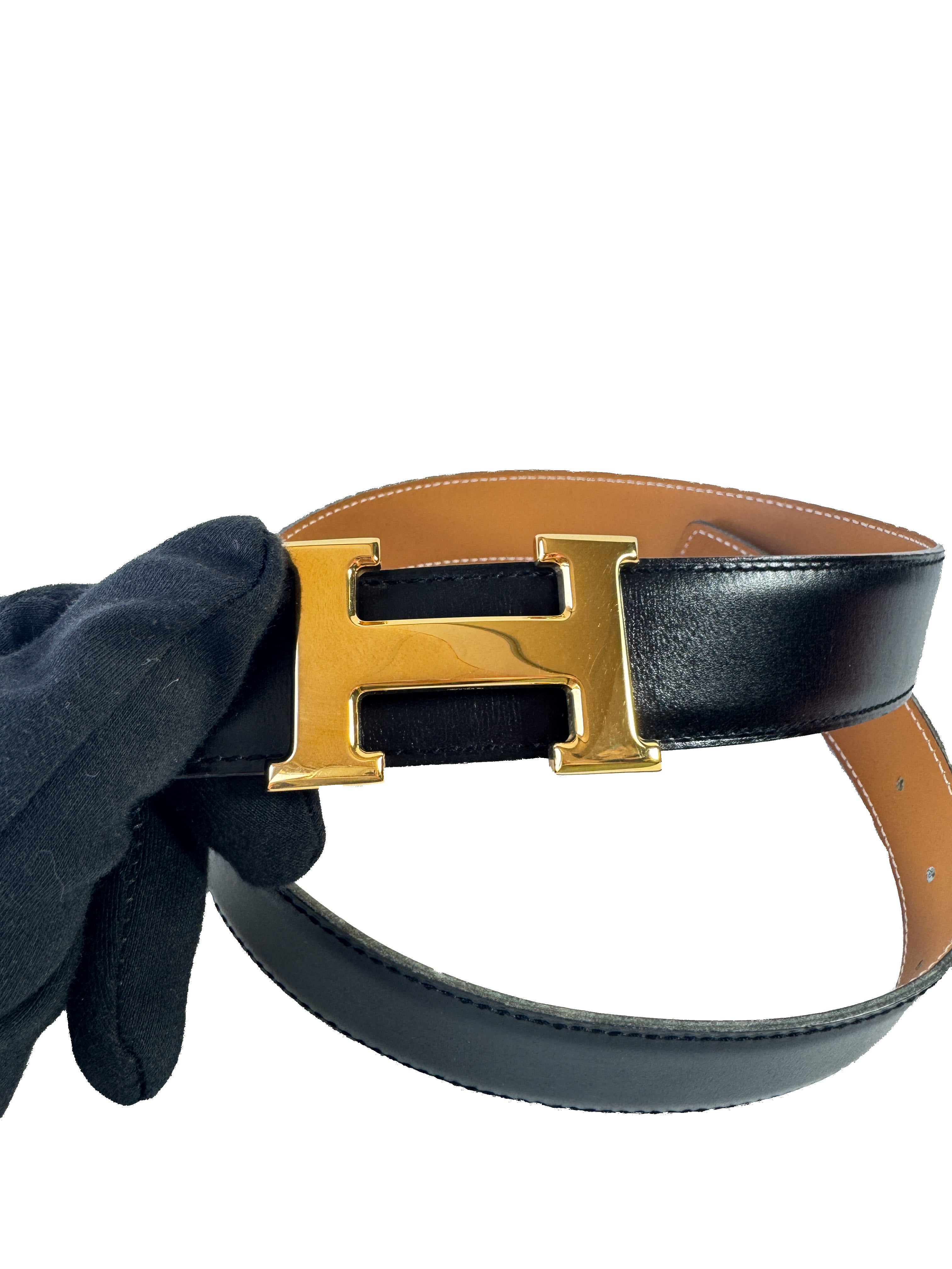 Hermès constance black/brown leather belt