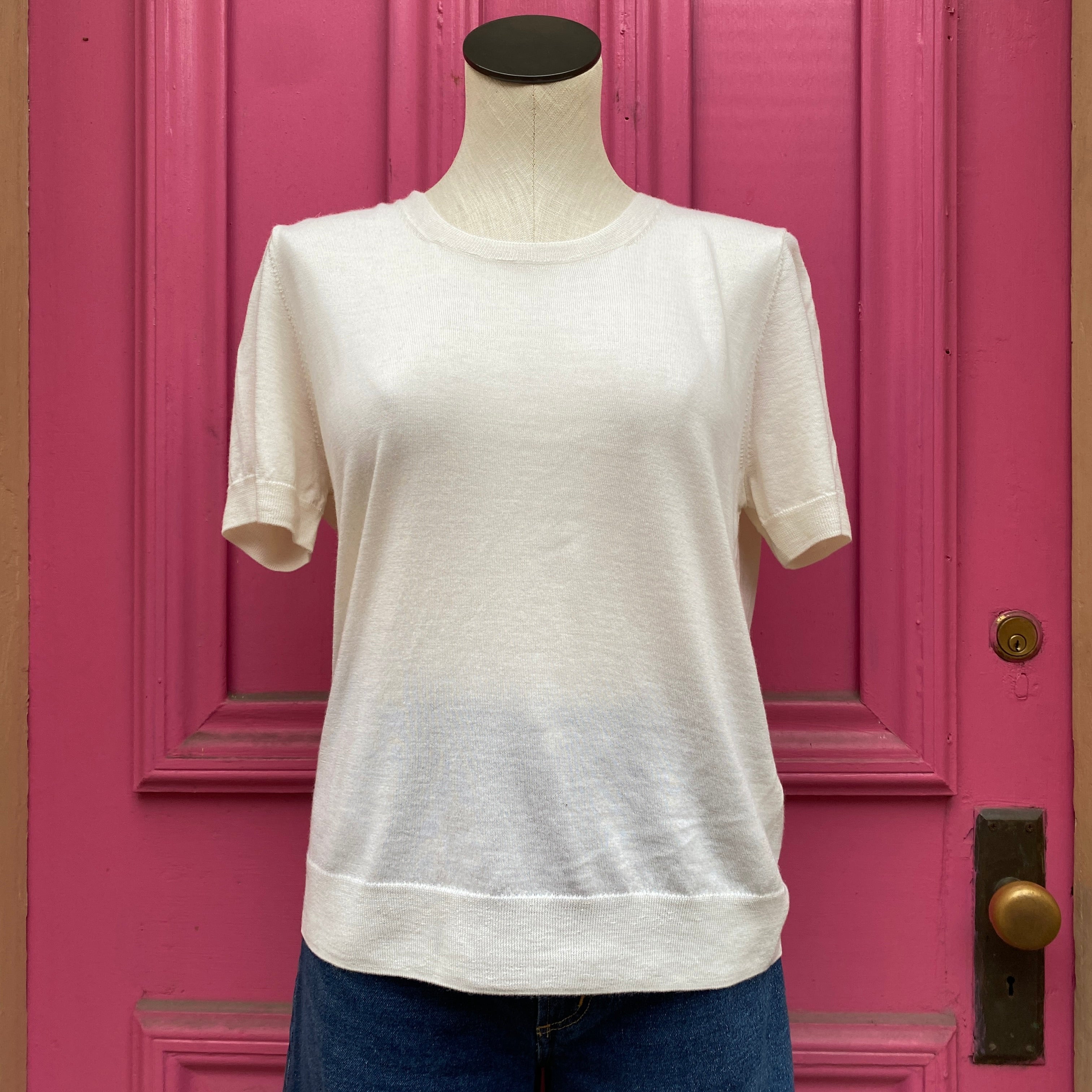 Babaton cream knit short sleeve sweater size L NWT