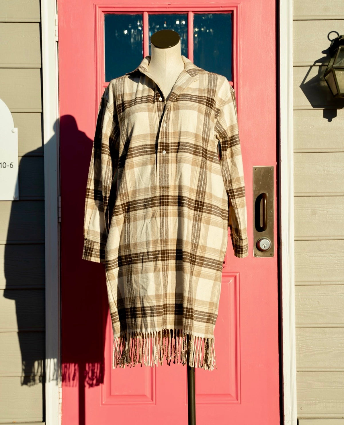 Polo Ralph Lauren cream brown fringe plaid dress size 2