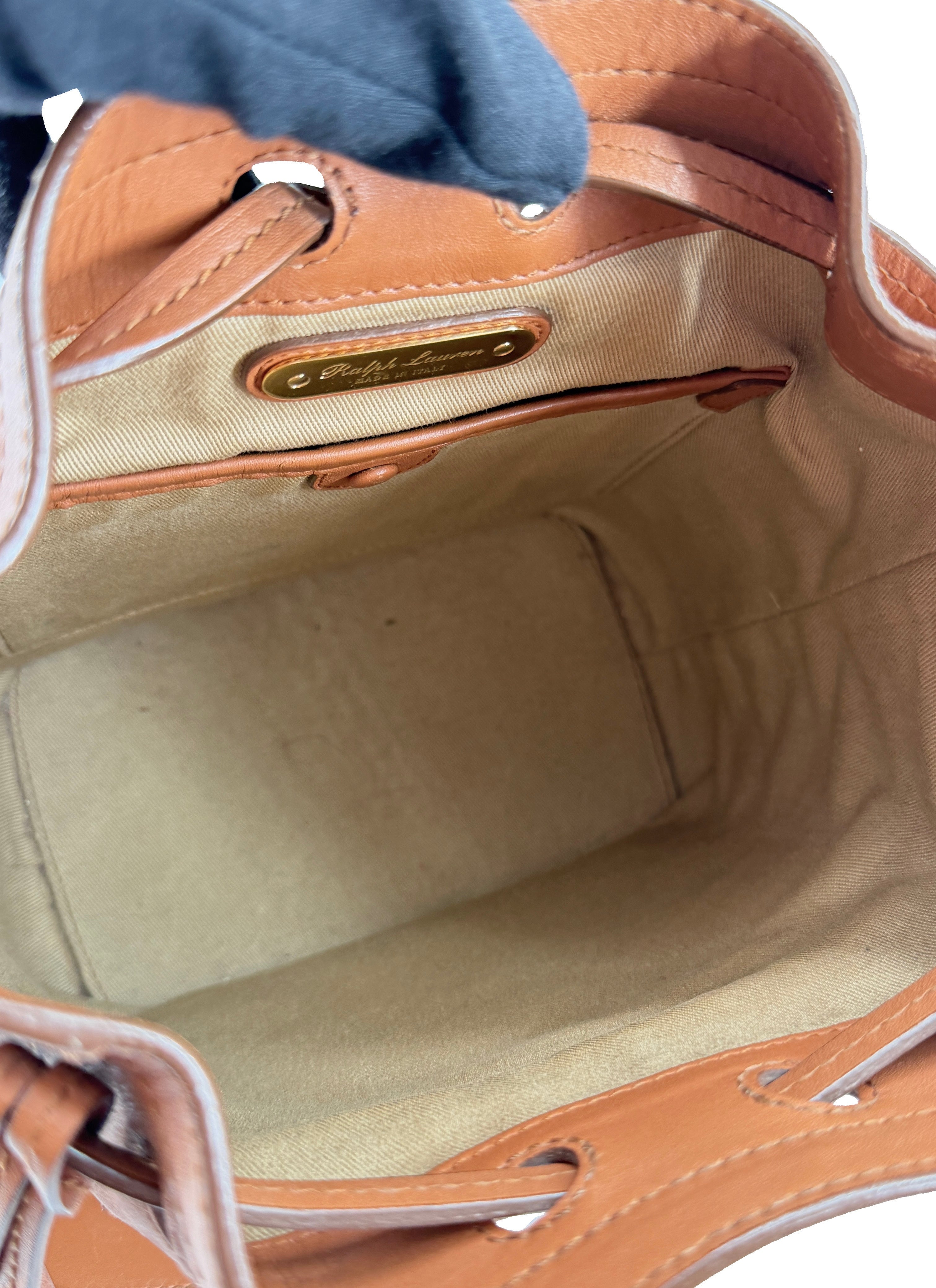 Ralph Lauren brown leather small drawstring Ricky bucket bag