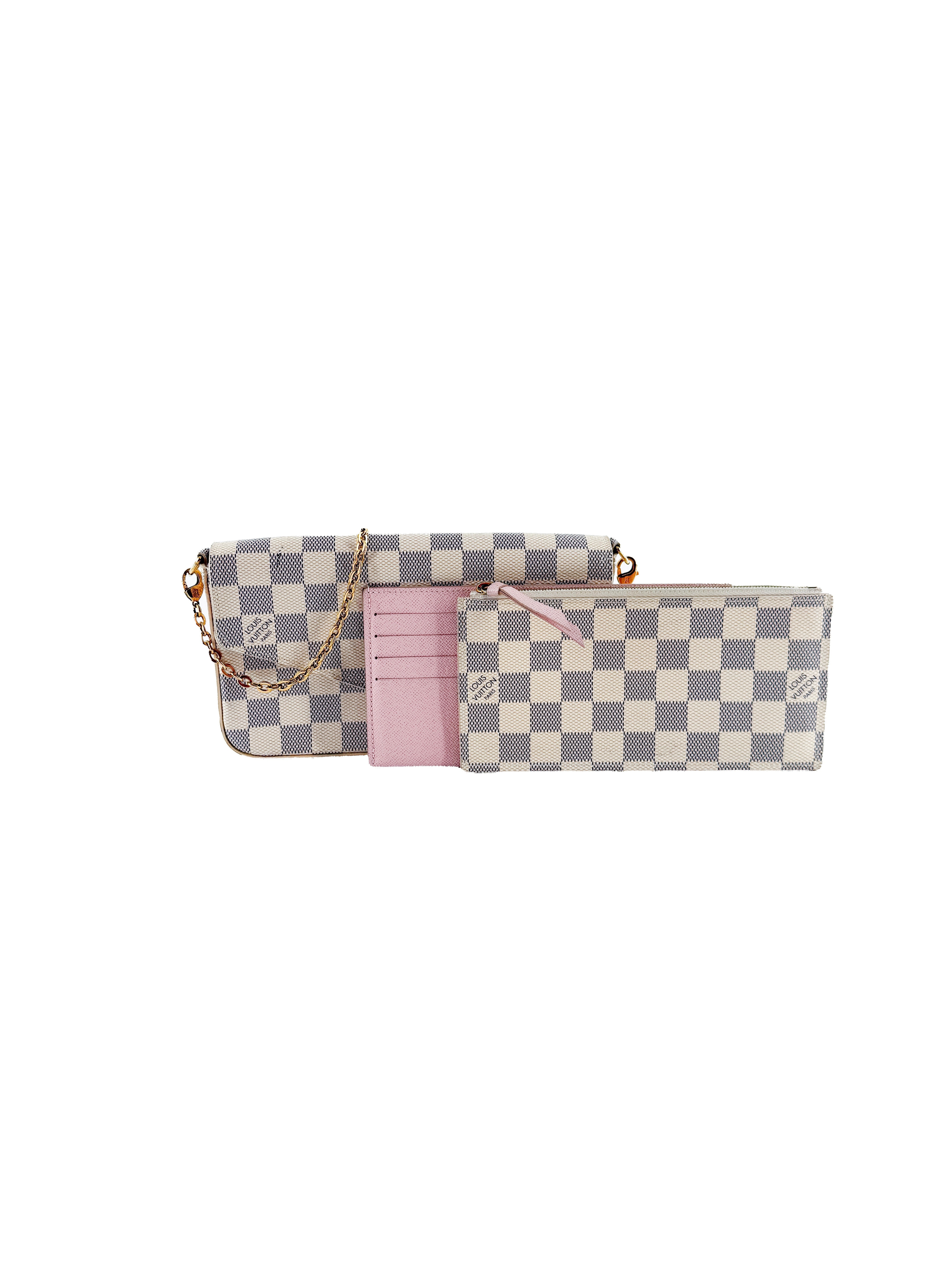 Louis Vuitton damier azur pochette Felicie chain wallet rose ballerine w/ inserts MI1250