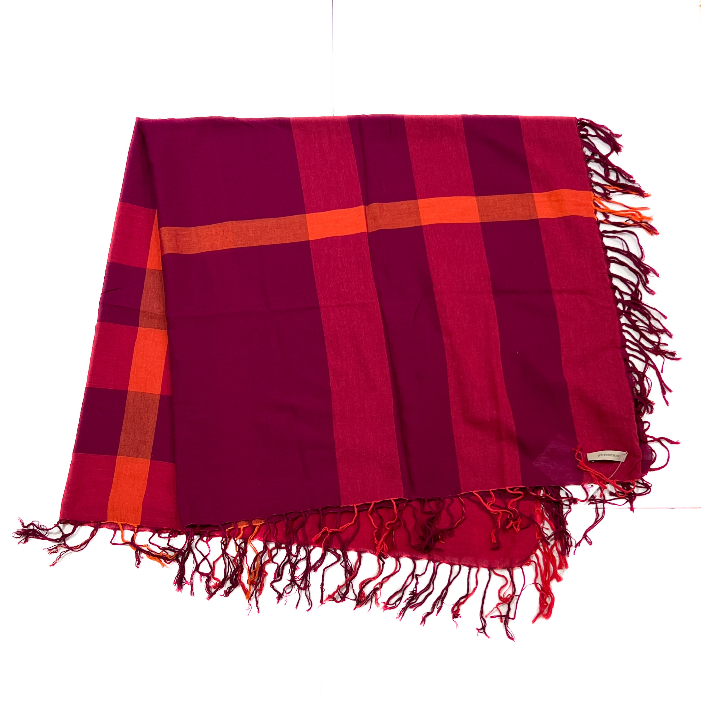 Burberry purple, magenta, and orange plaid scarf