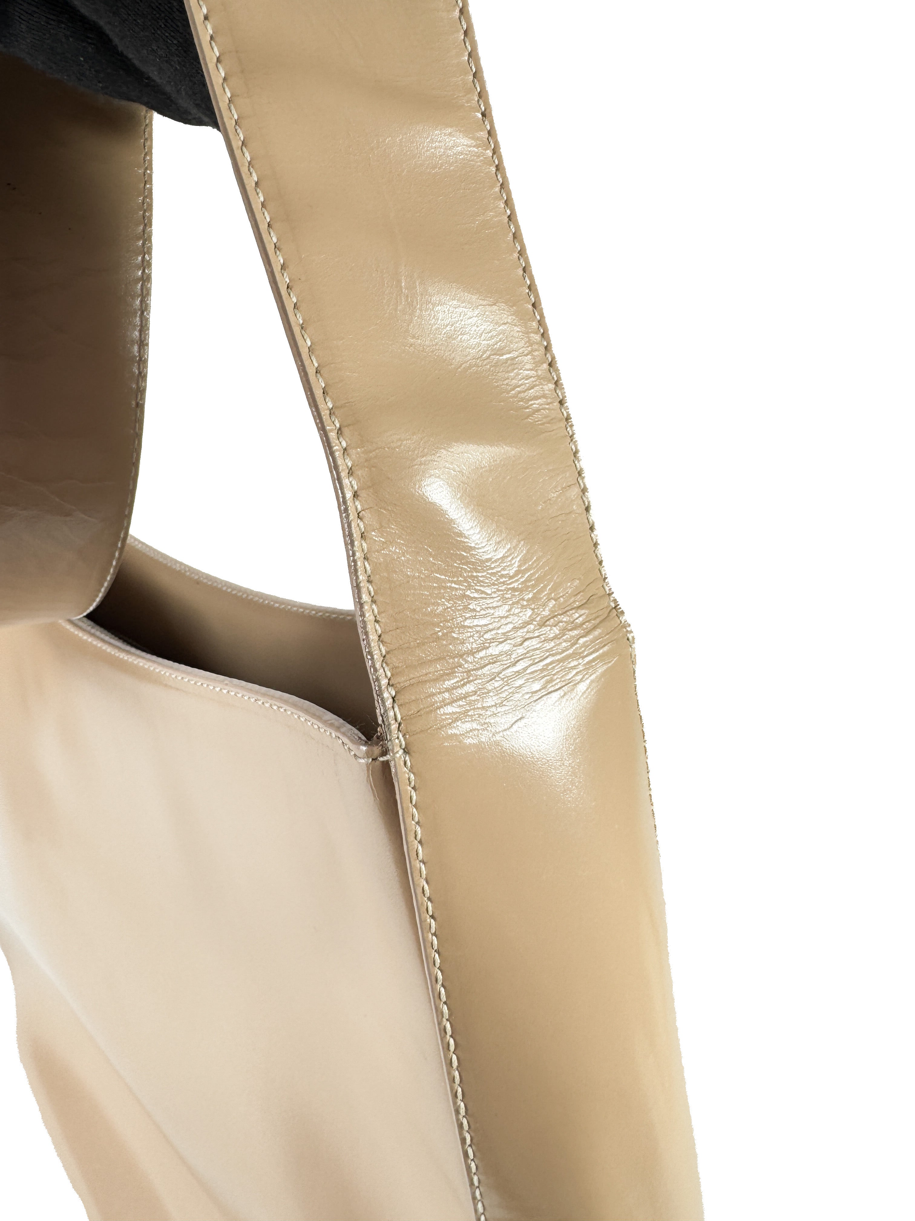 Prada beige patent leather Vitello Acciaio hobo 50