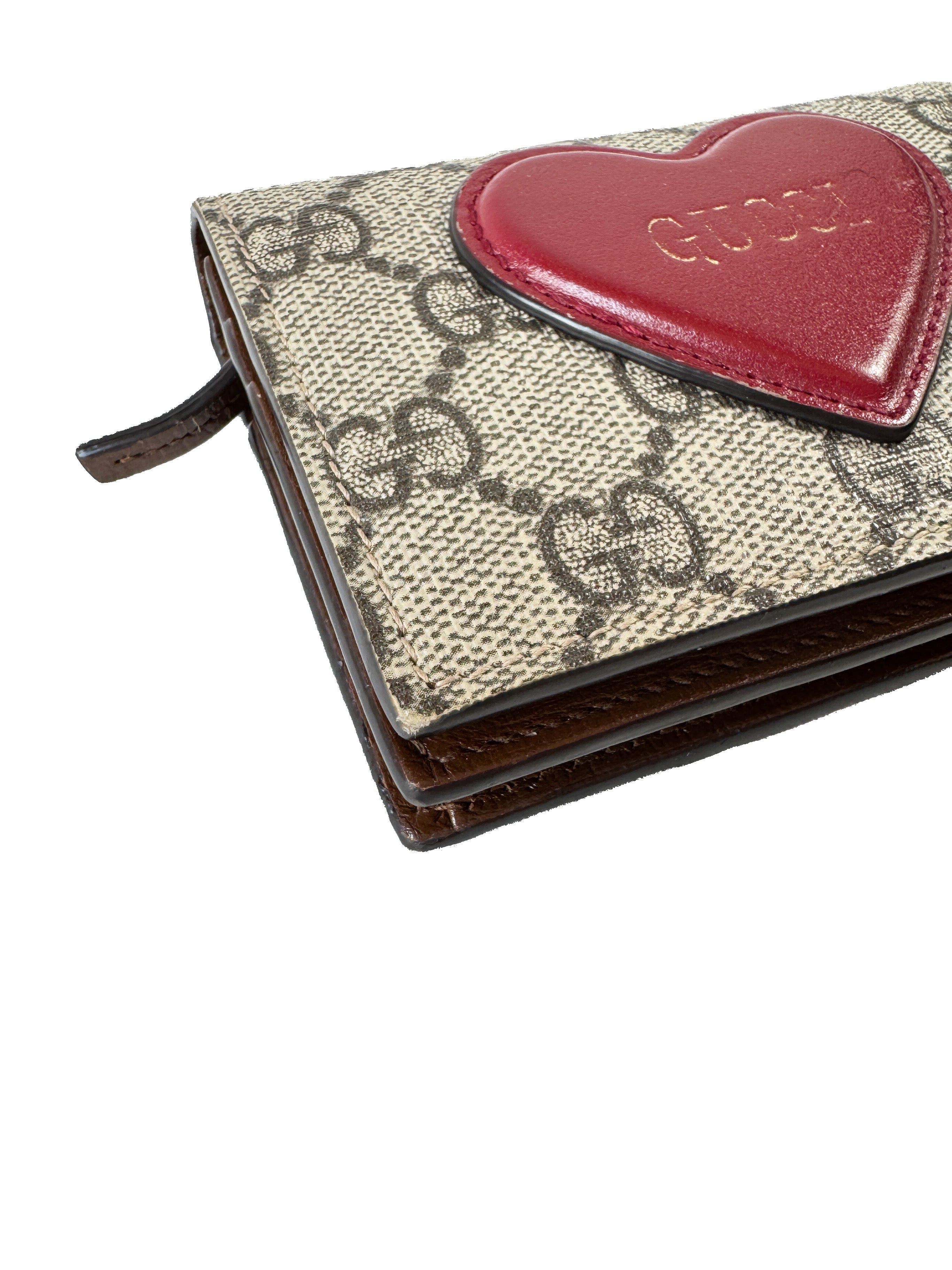 Gucci brown signature GG heart compact wallet 6488480416