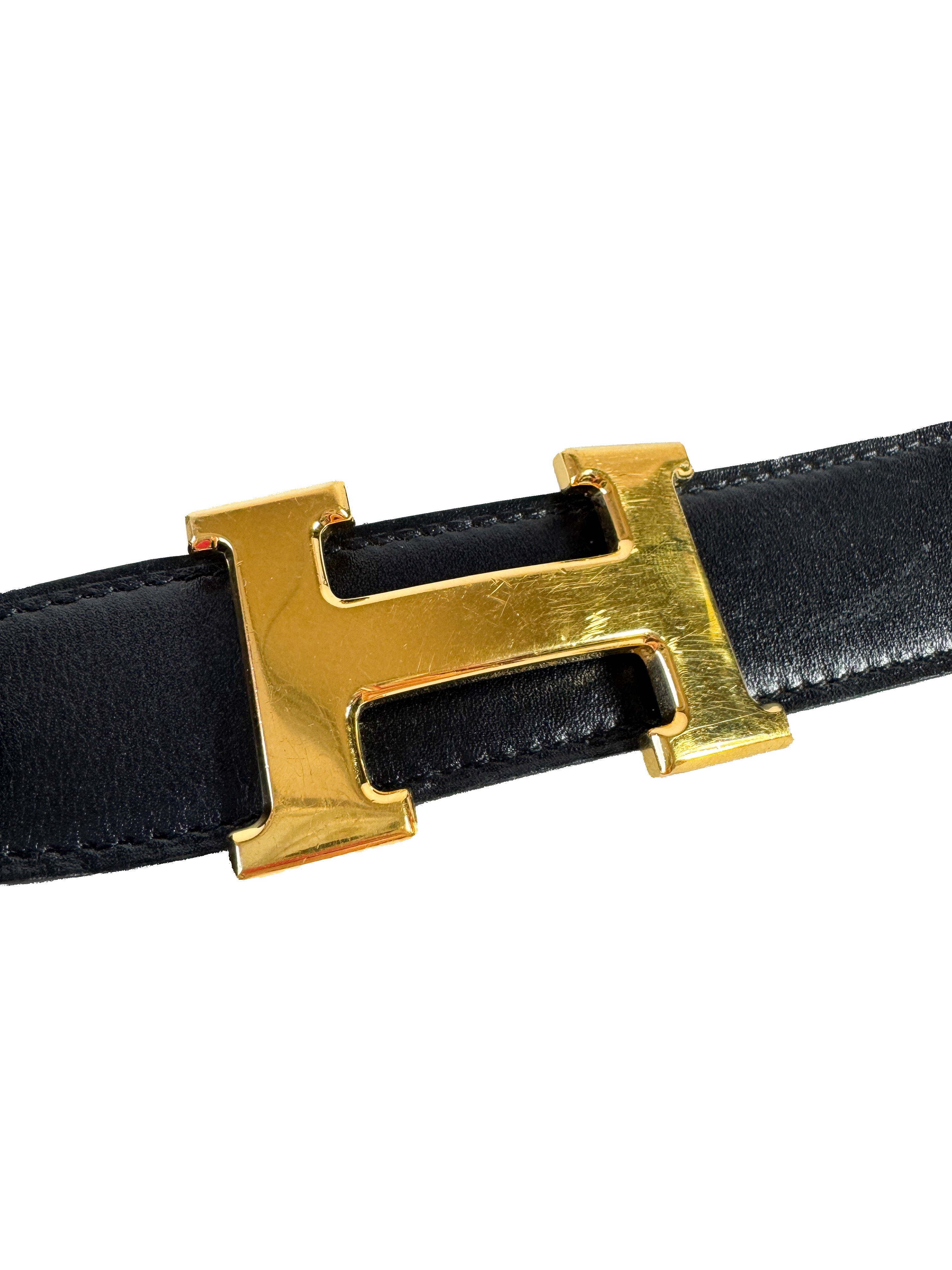 Hermès black Reversible Box 135 Togo Calfskin Constance Belt A AA O2O SZ85