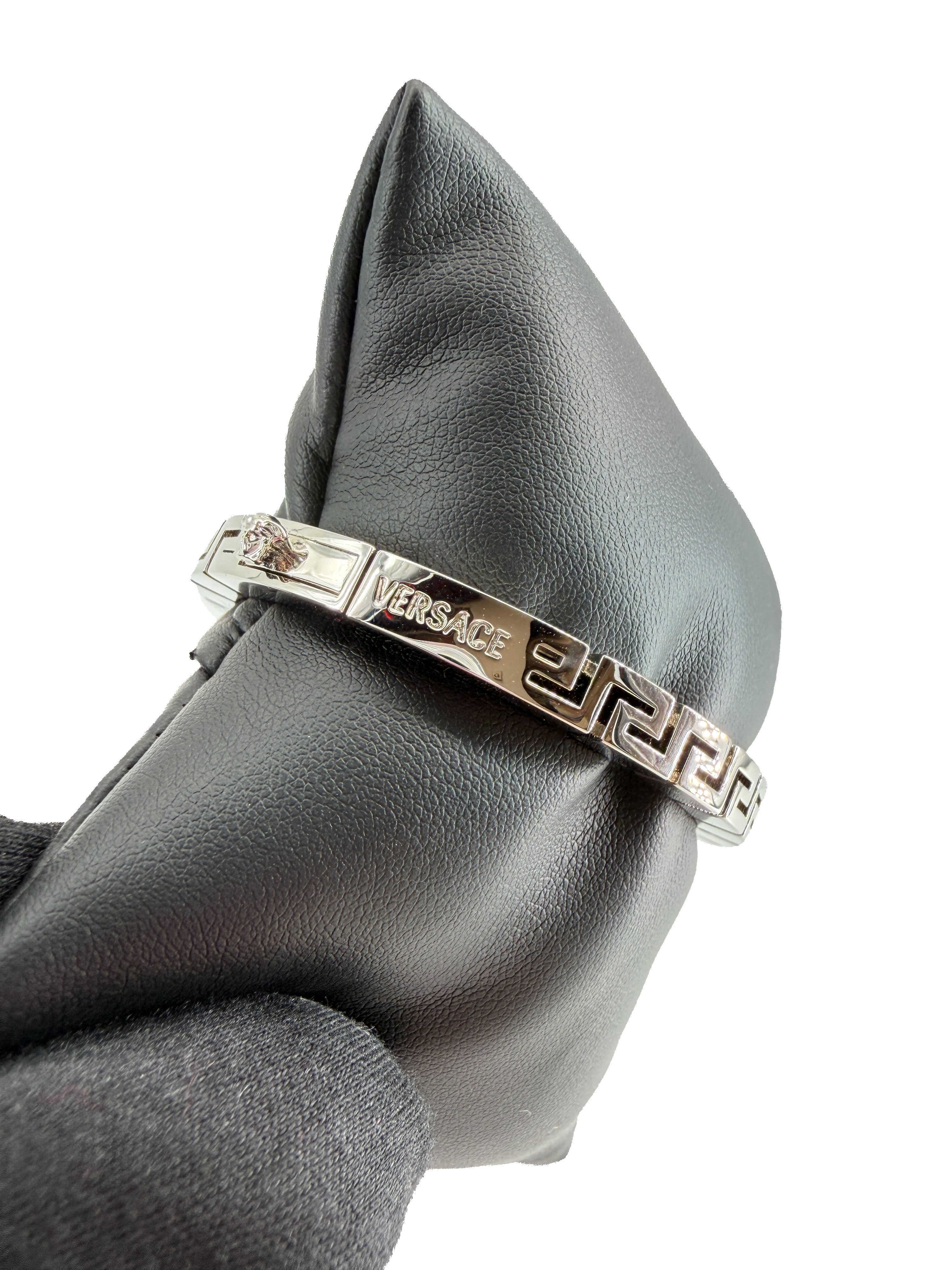 Versace silver tone Greca hinged bracelet