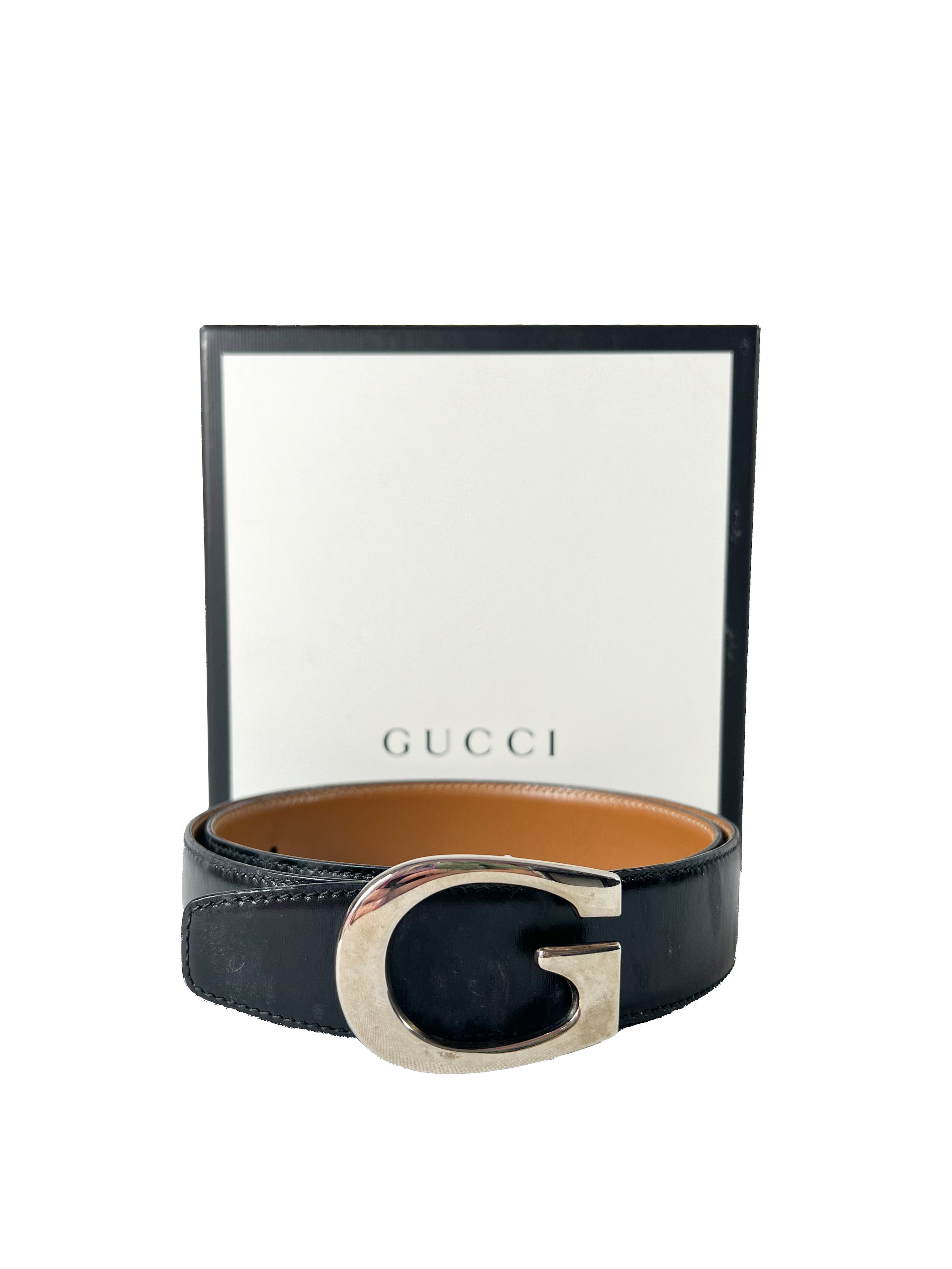 Gucci black/brown reversible leather belt size 80