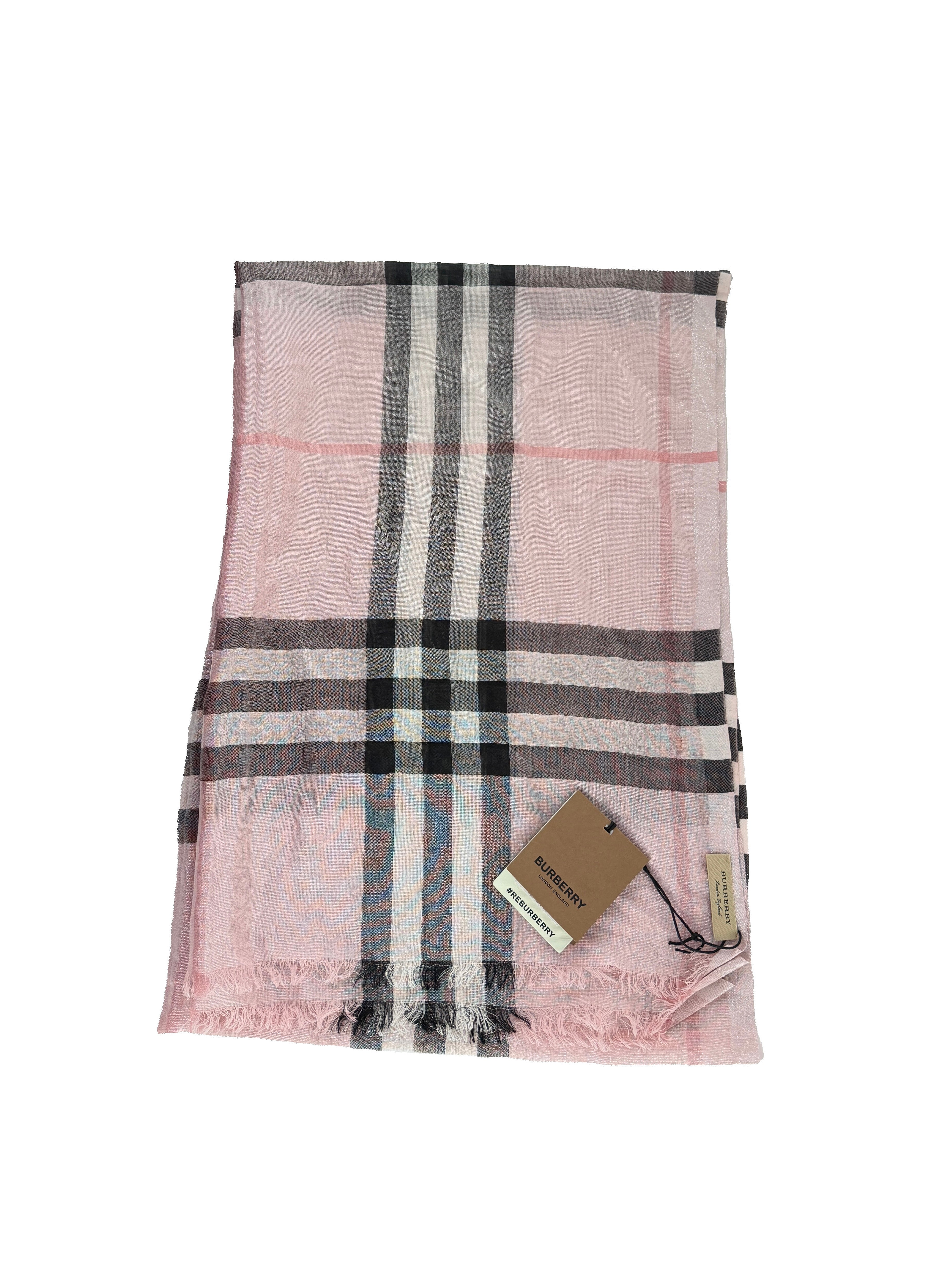 Burberry light pink giant check gauze scarf NWT