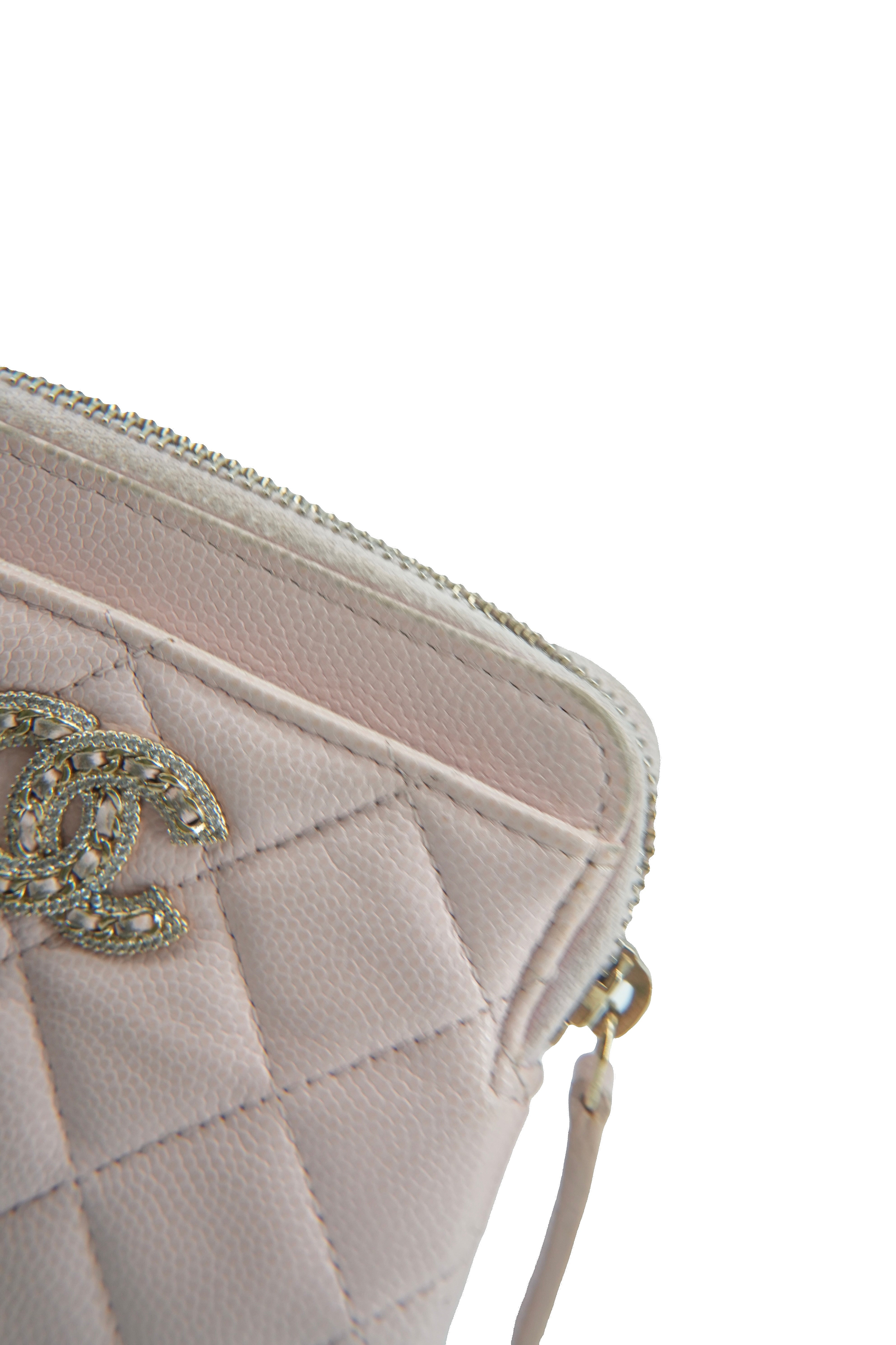 Chanel light pink quilted square zip around wallet 32075634