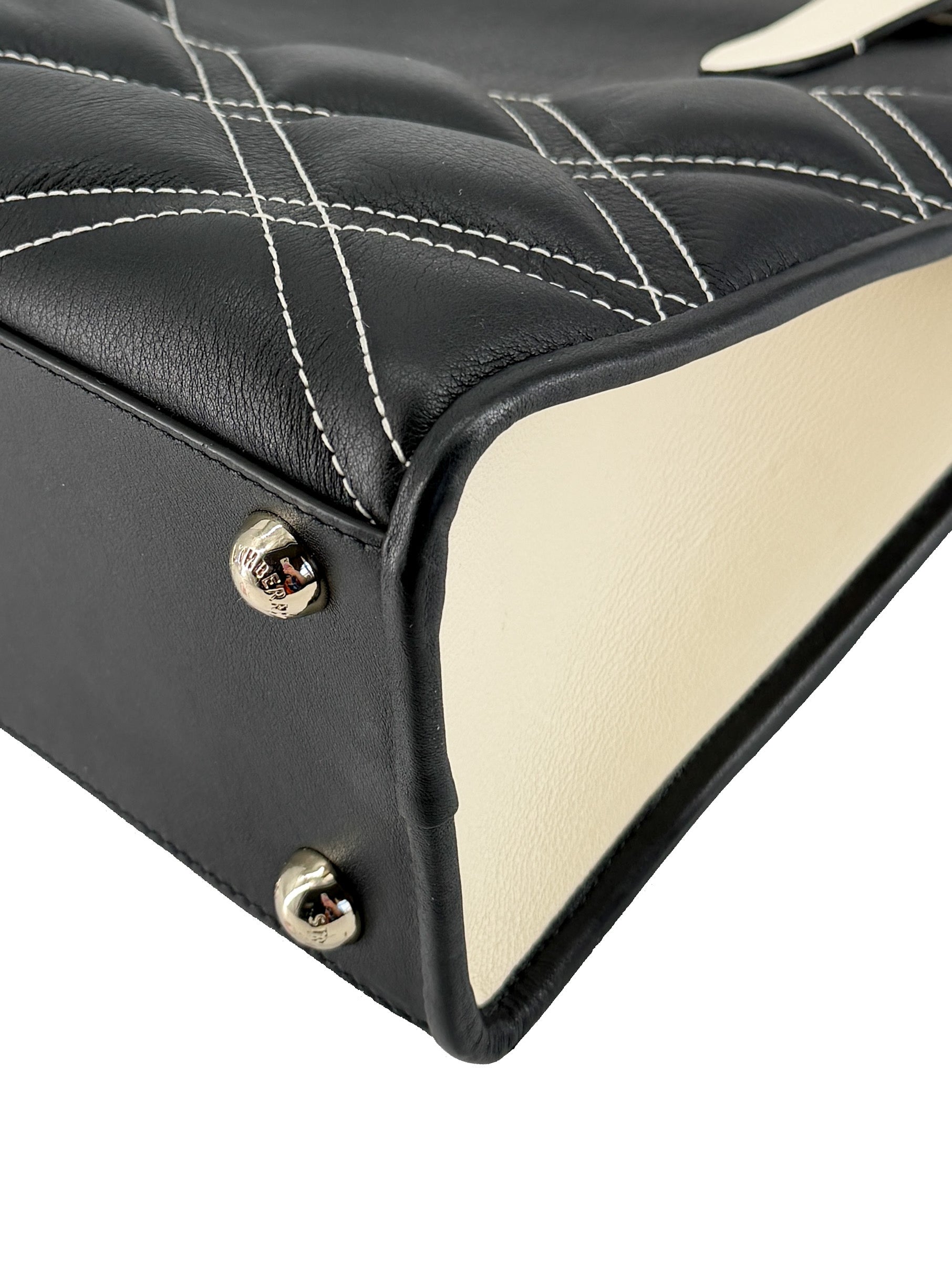 Strathberry black, cream quilted leather Midi tote 031802