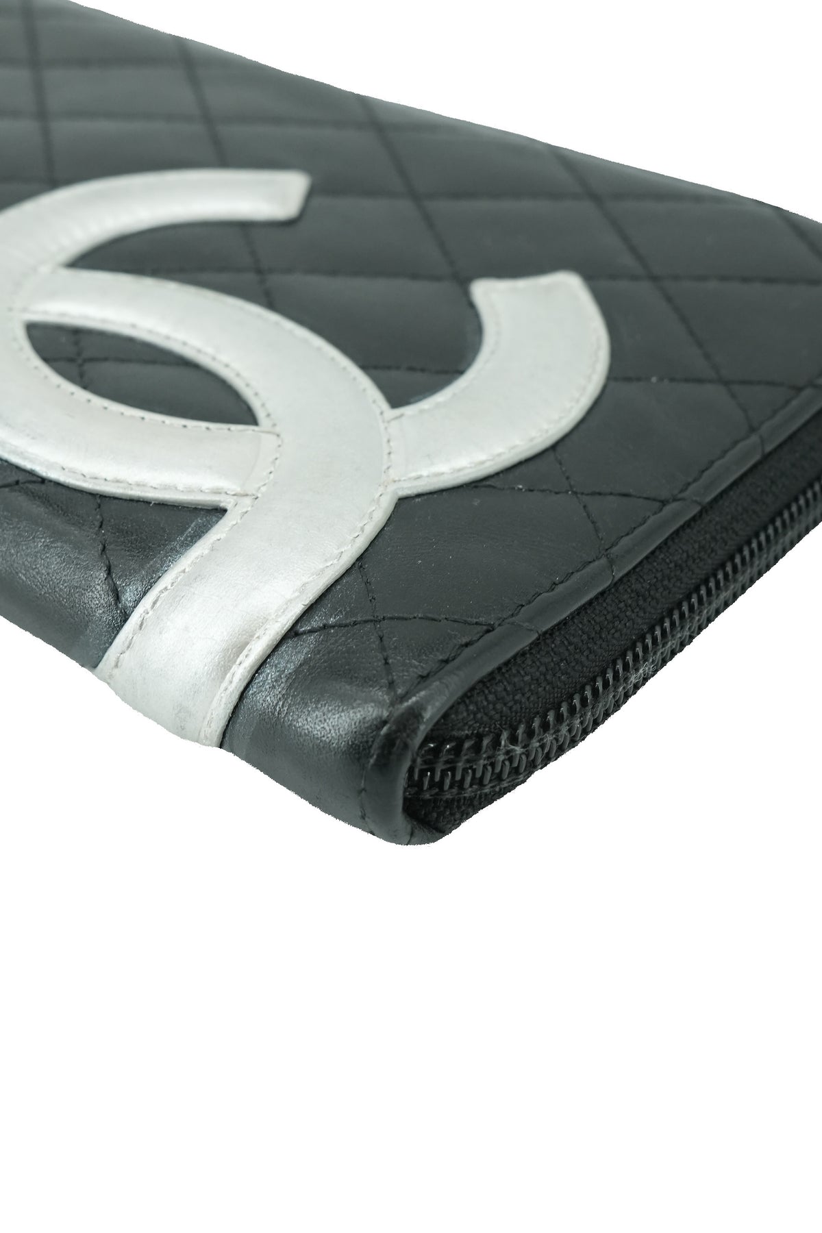 Chanel black silver Ligne cambon zip around organizer wallet 154184007