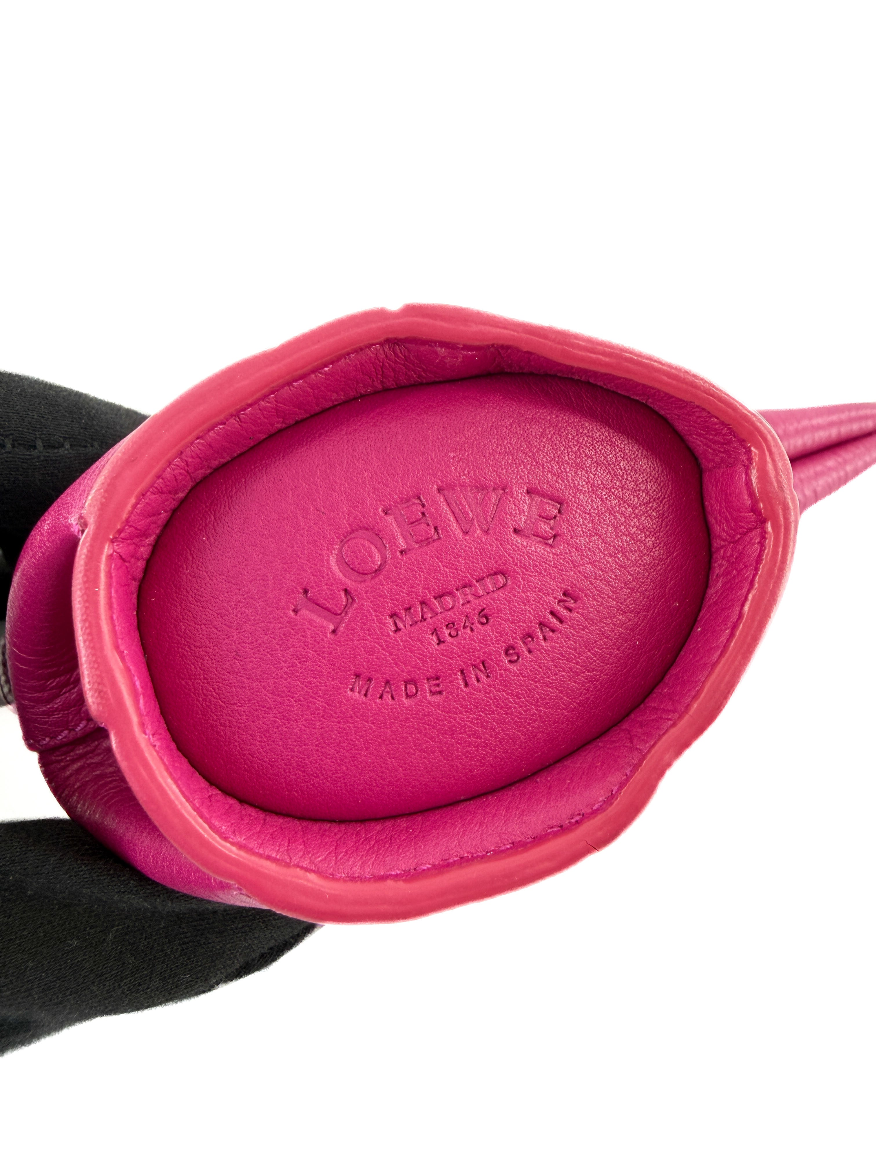 Loewe hot pink leather Bear zip pouch 101309