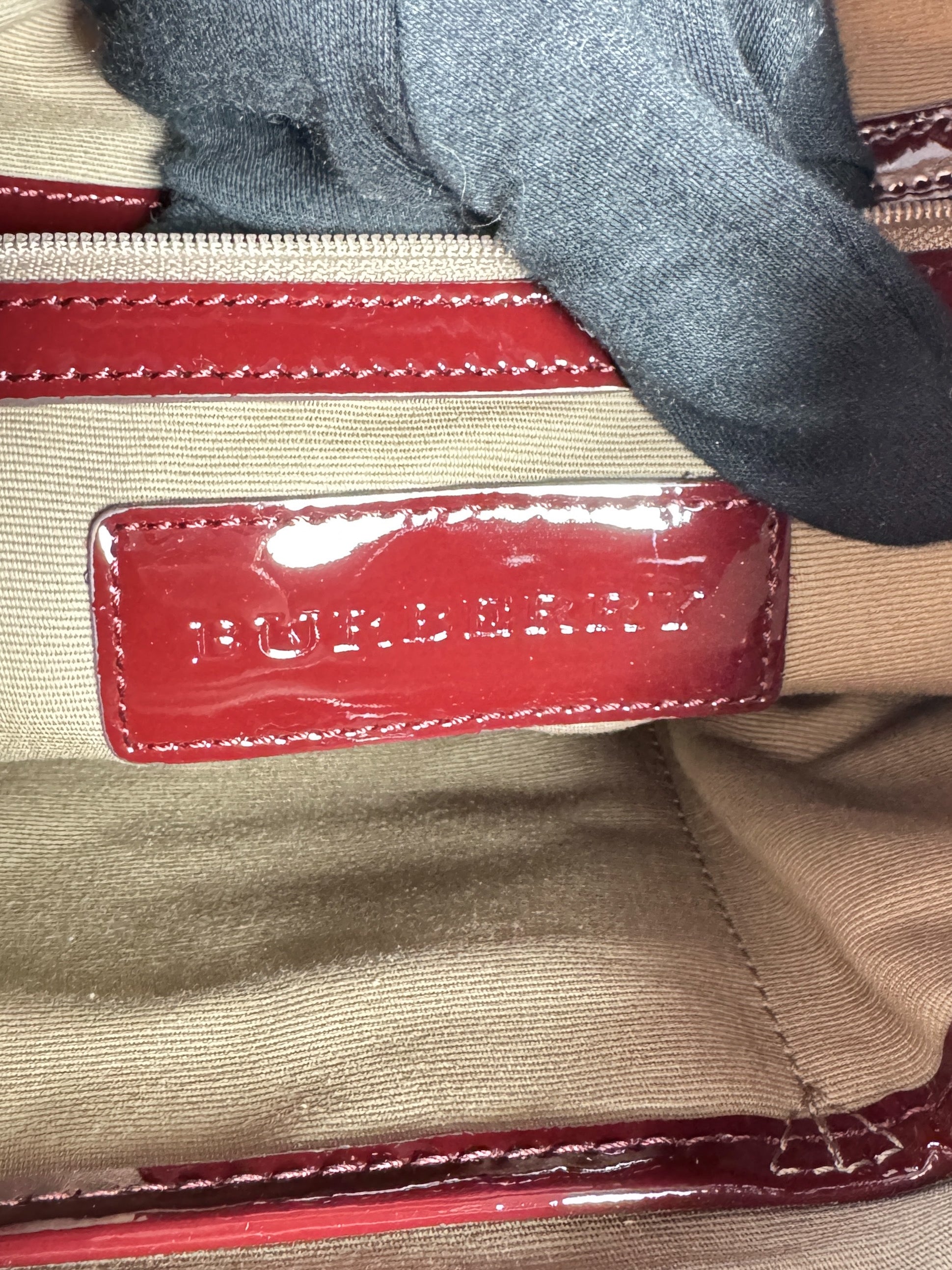 Burberry red patent leather Nova Brook medium hobo NWT