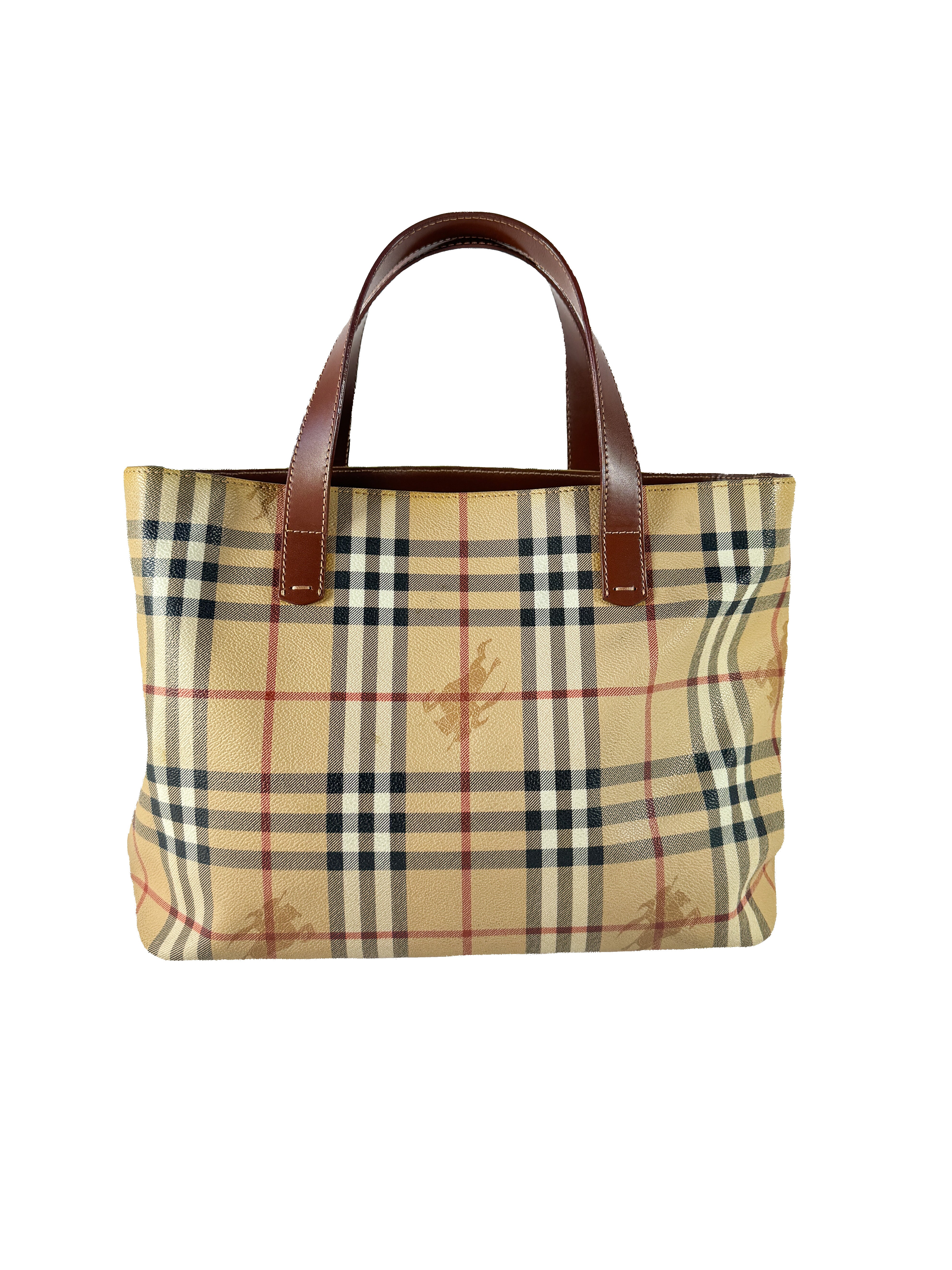 Burberry plaid coated canvas small tote T-0-21