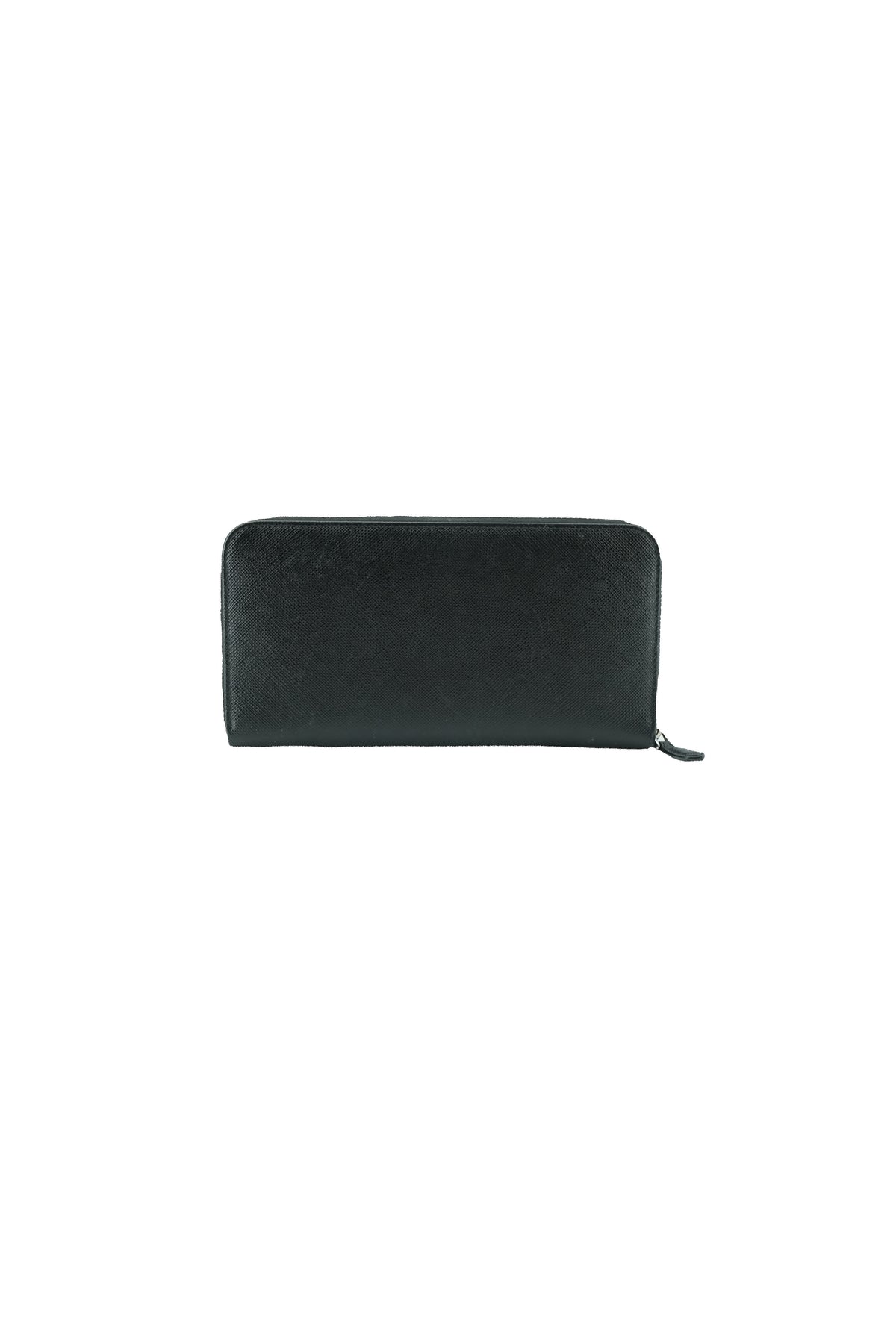Prada black leather saffiano leather zip around 42
