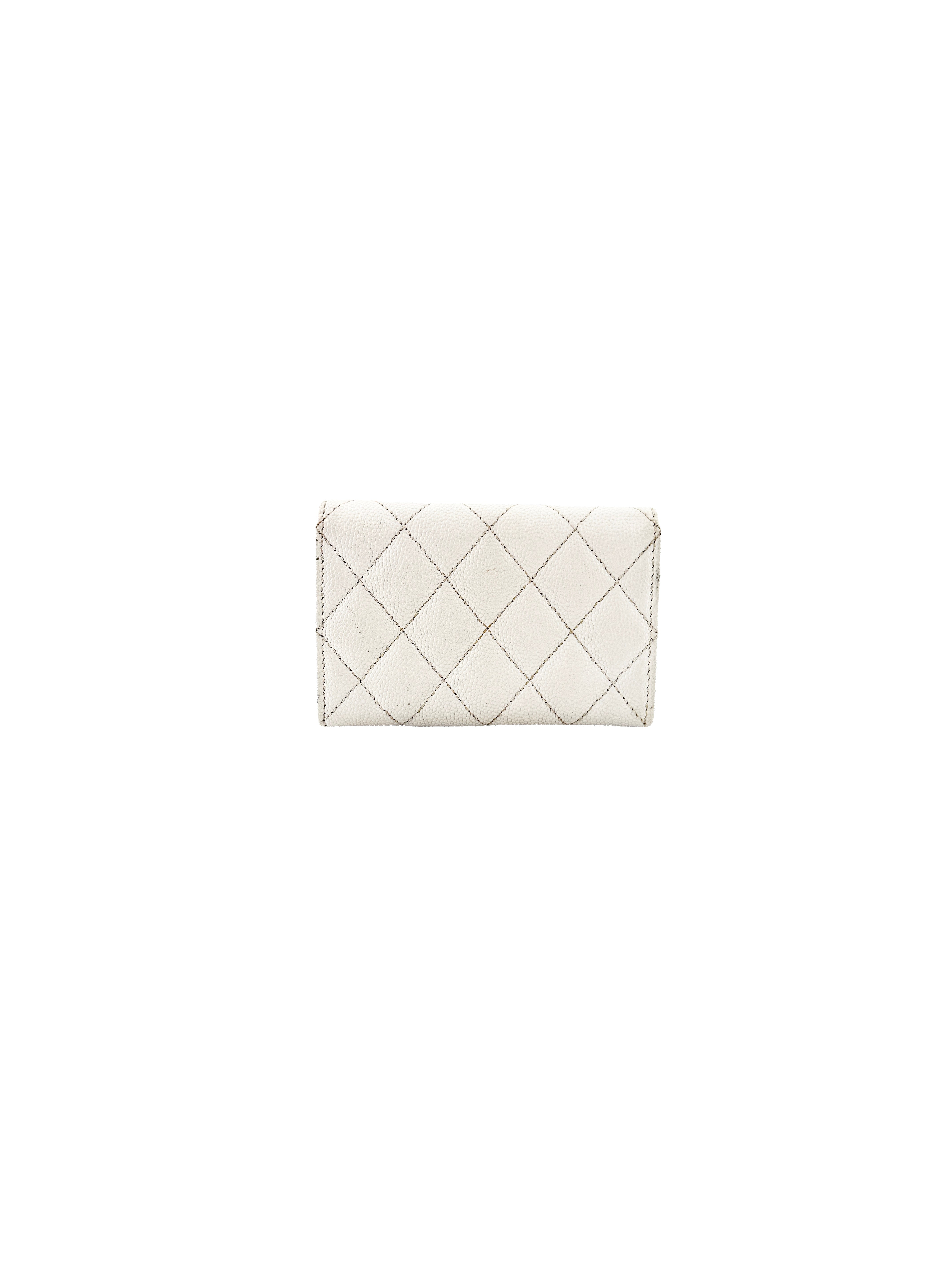 Chanel white caviar flap card holder L2UU14H4