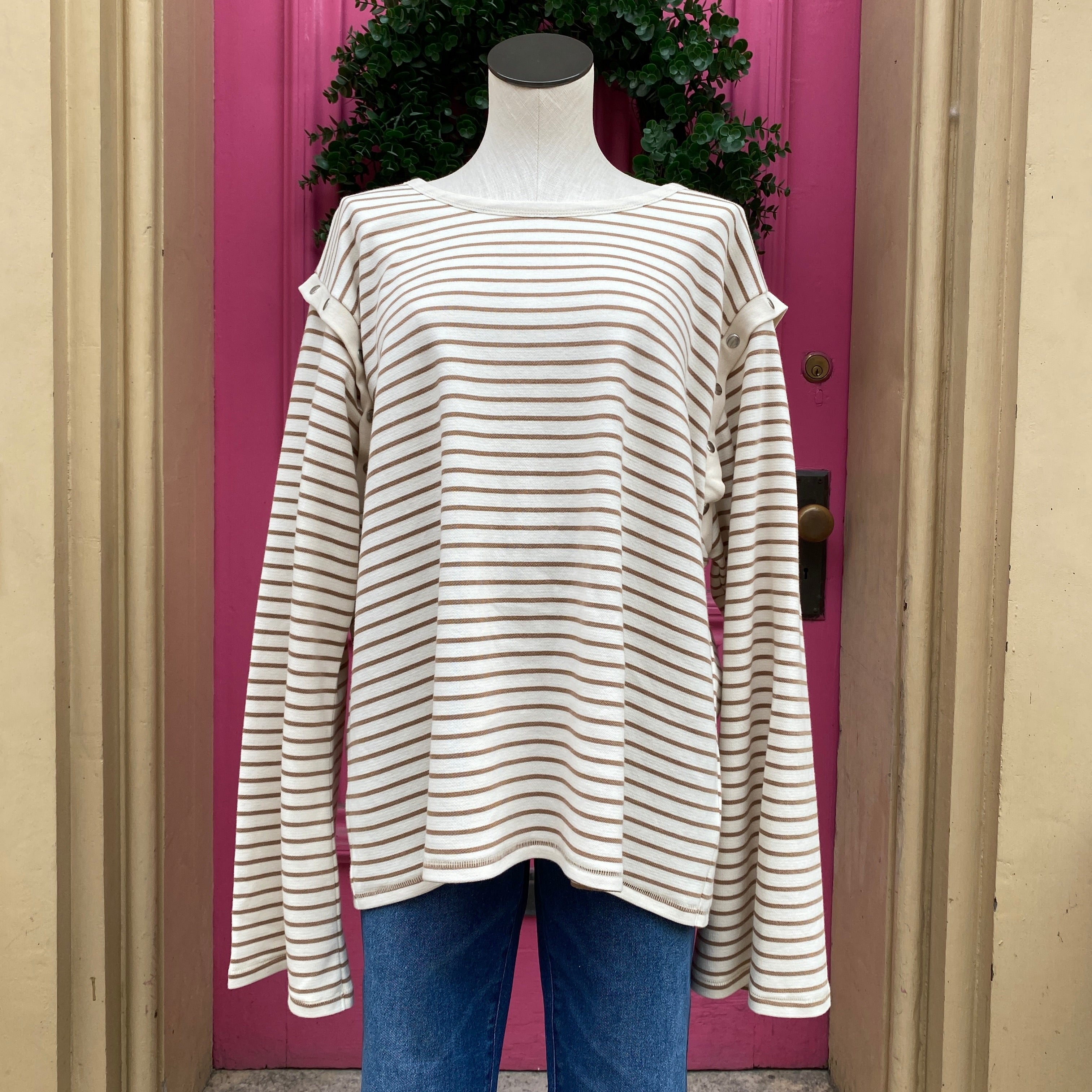 Maeve cream brown striped long sleeve top size XL NWT
