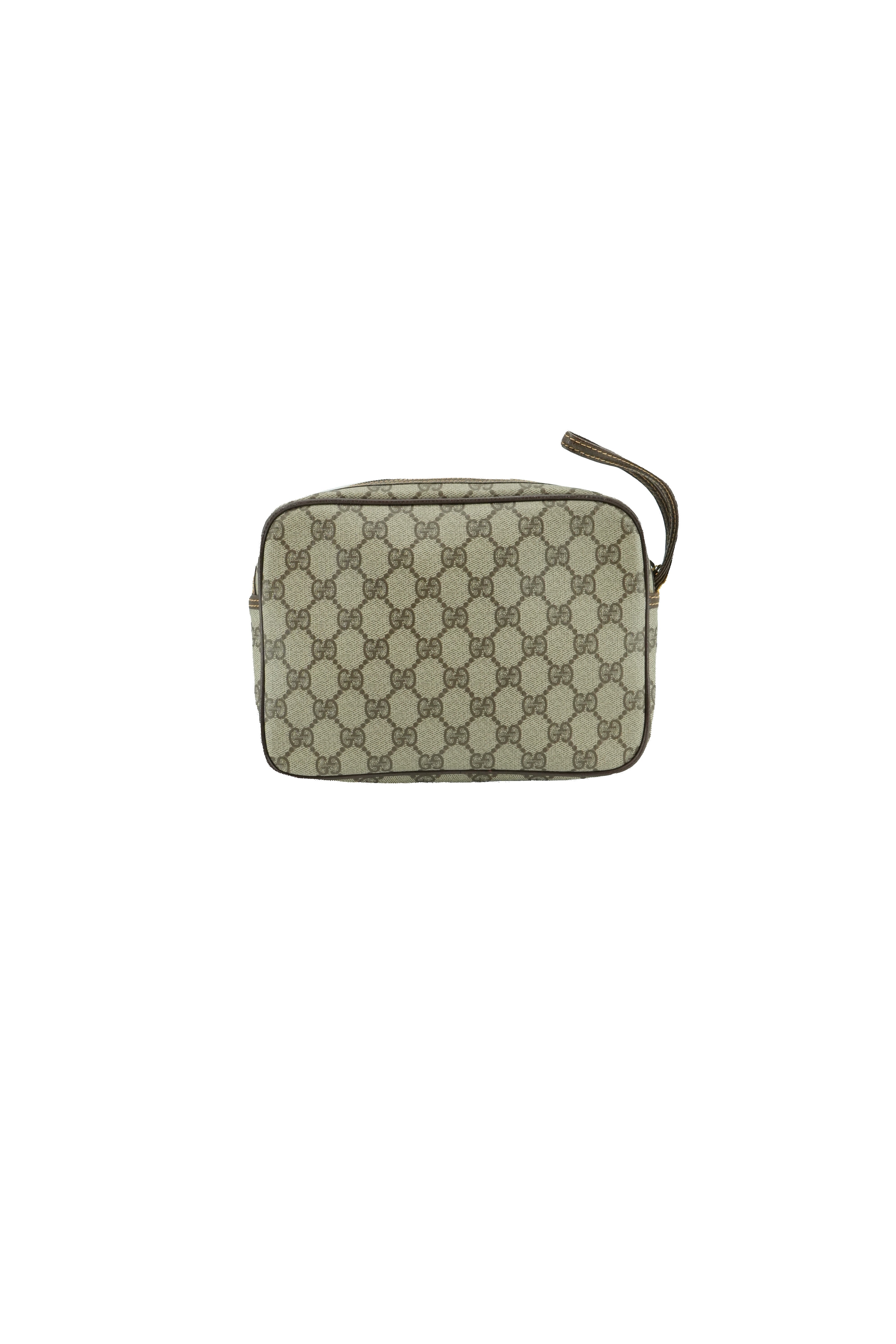 Gucci brown vintage zip pouch wristlet 011-58-0128