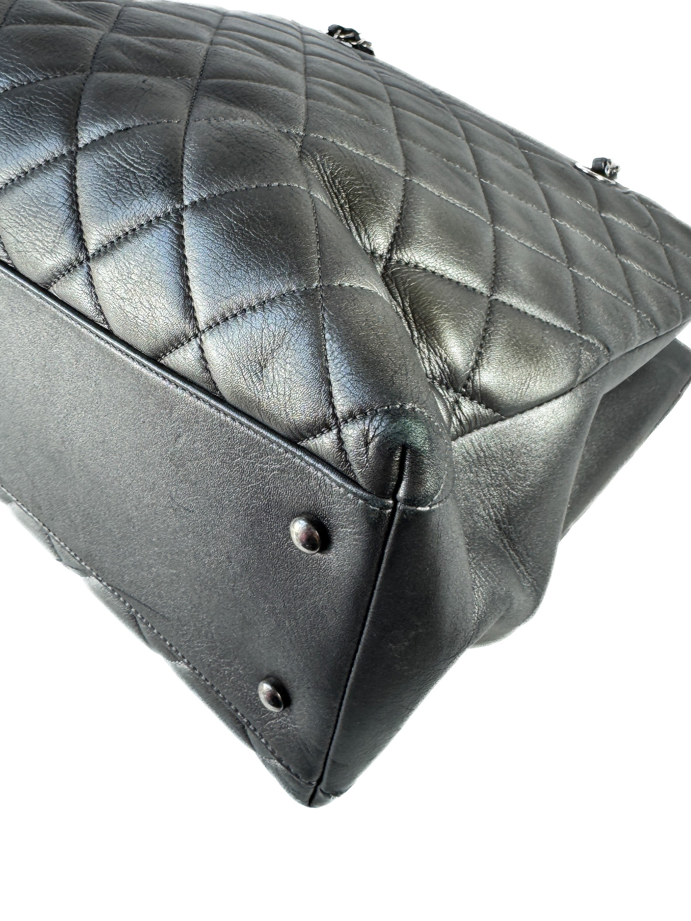 Chanel dark silver quilted large trendy shopping tote 21647644