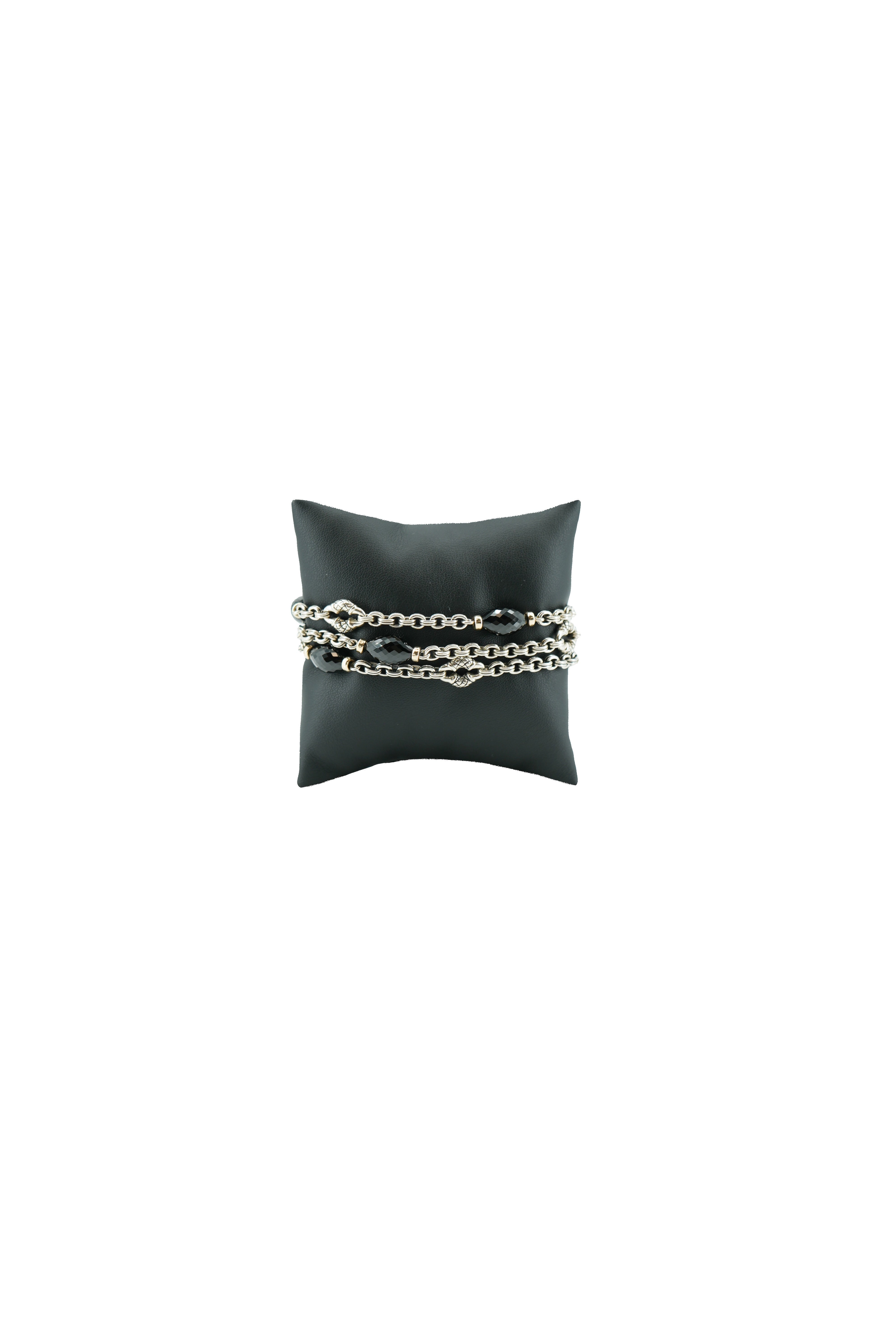 Scott Kay triple strand sterling silver, yellow gold, black onyx bracelet