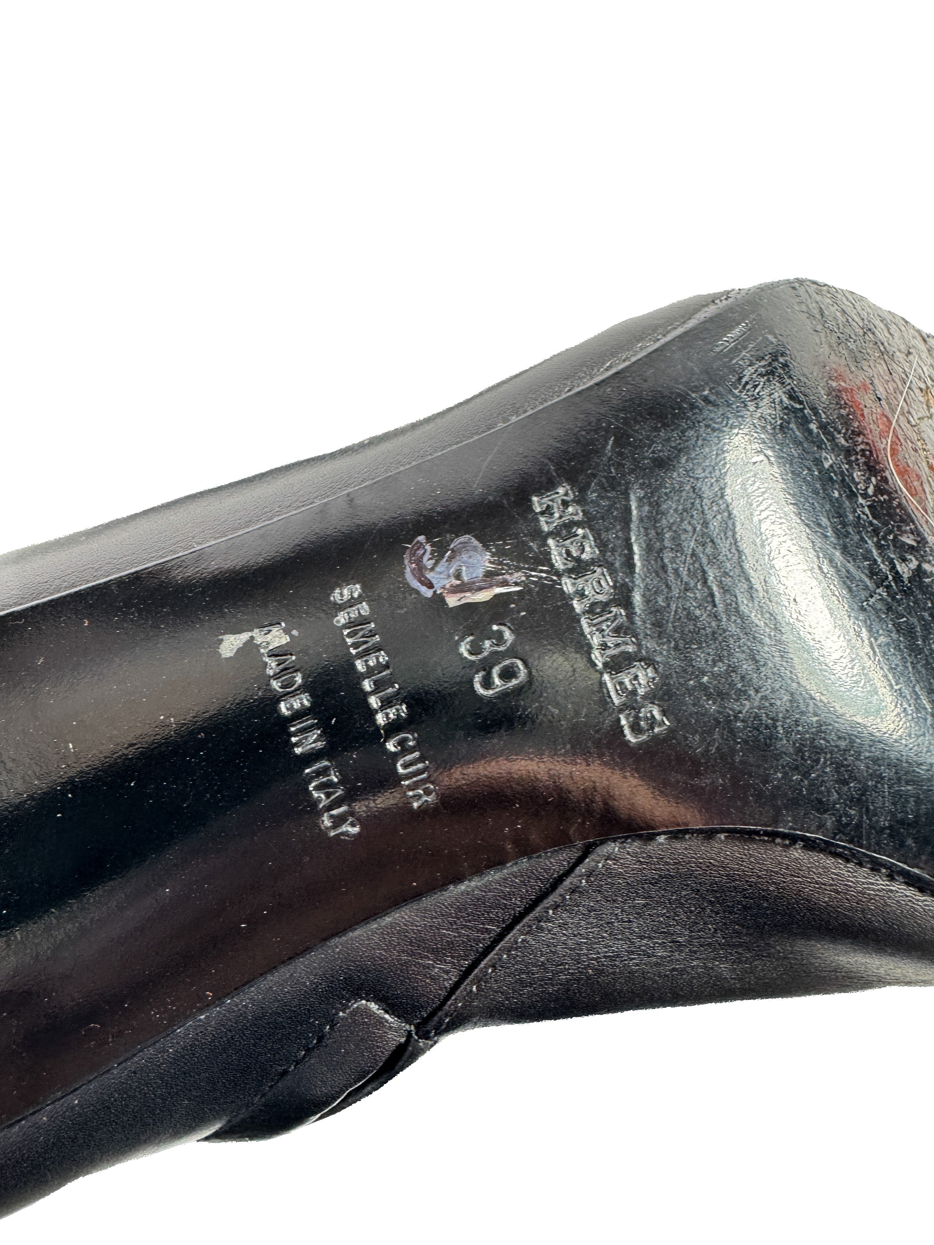 Hermès black leather suede heeled boots size 39 BOX