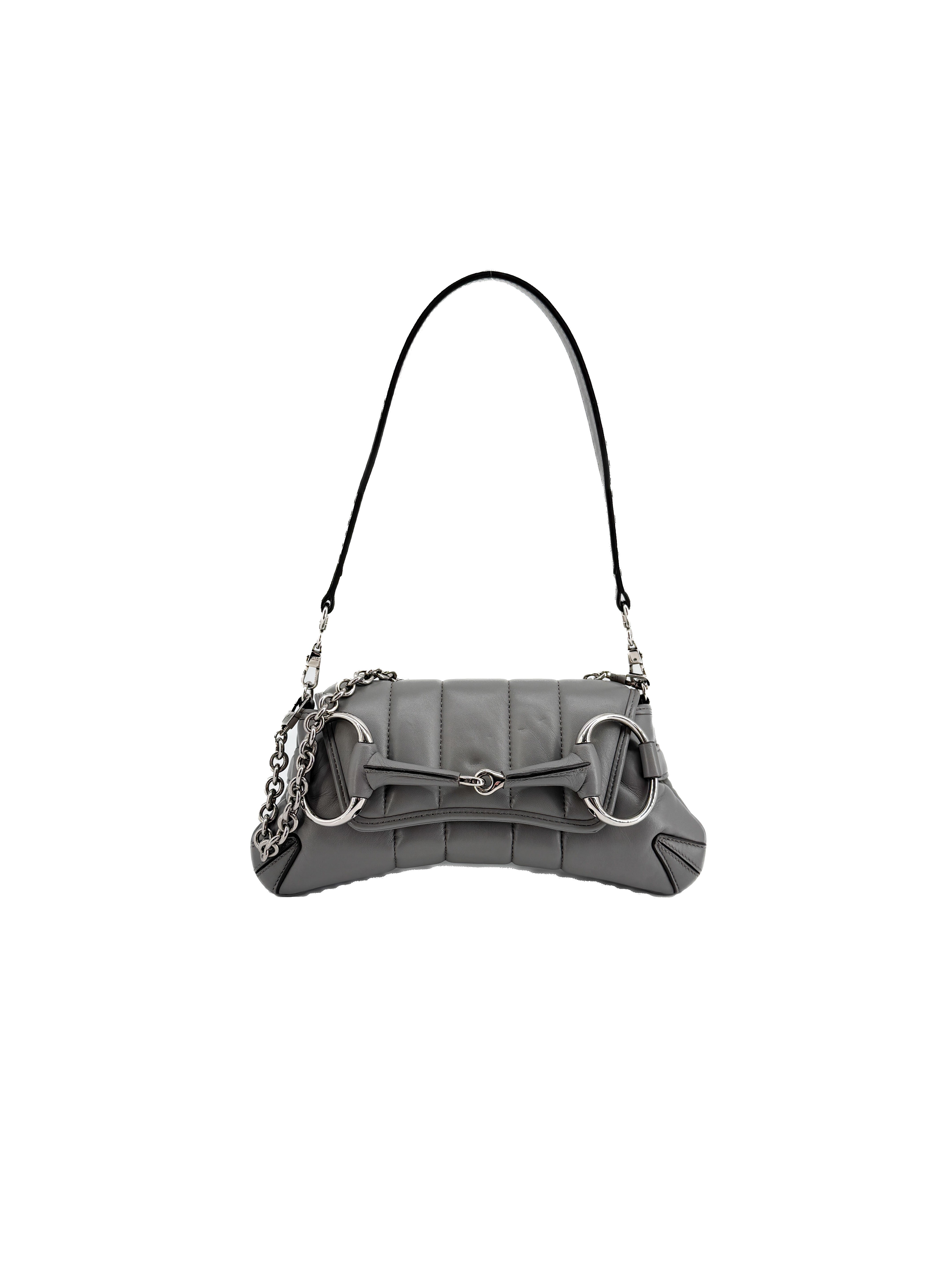 Gucci gray leather small Horsebit chain shoulder bag 764339 520981