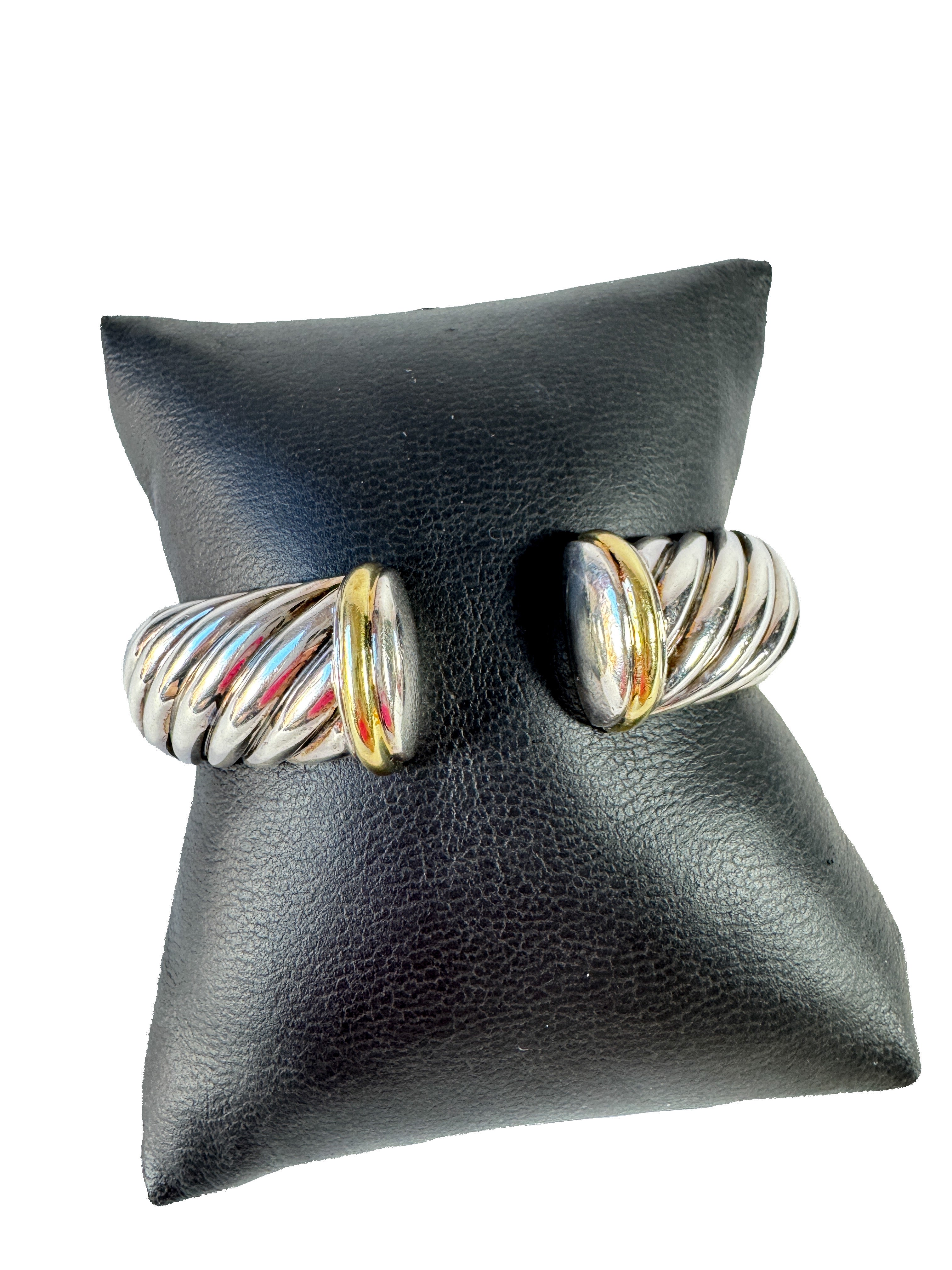 David Yurman sterling silver 18k yellow gold sculpted cable hinged bracelet