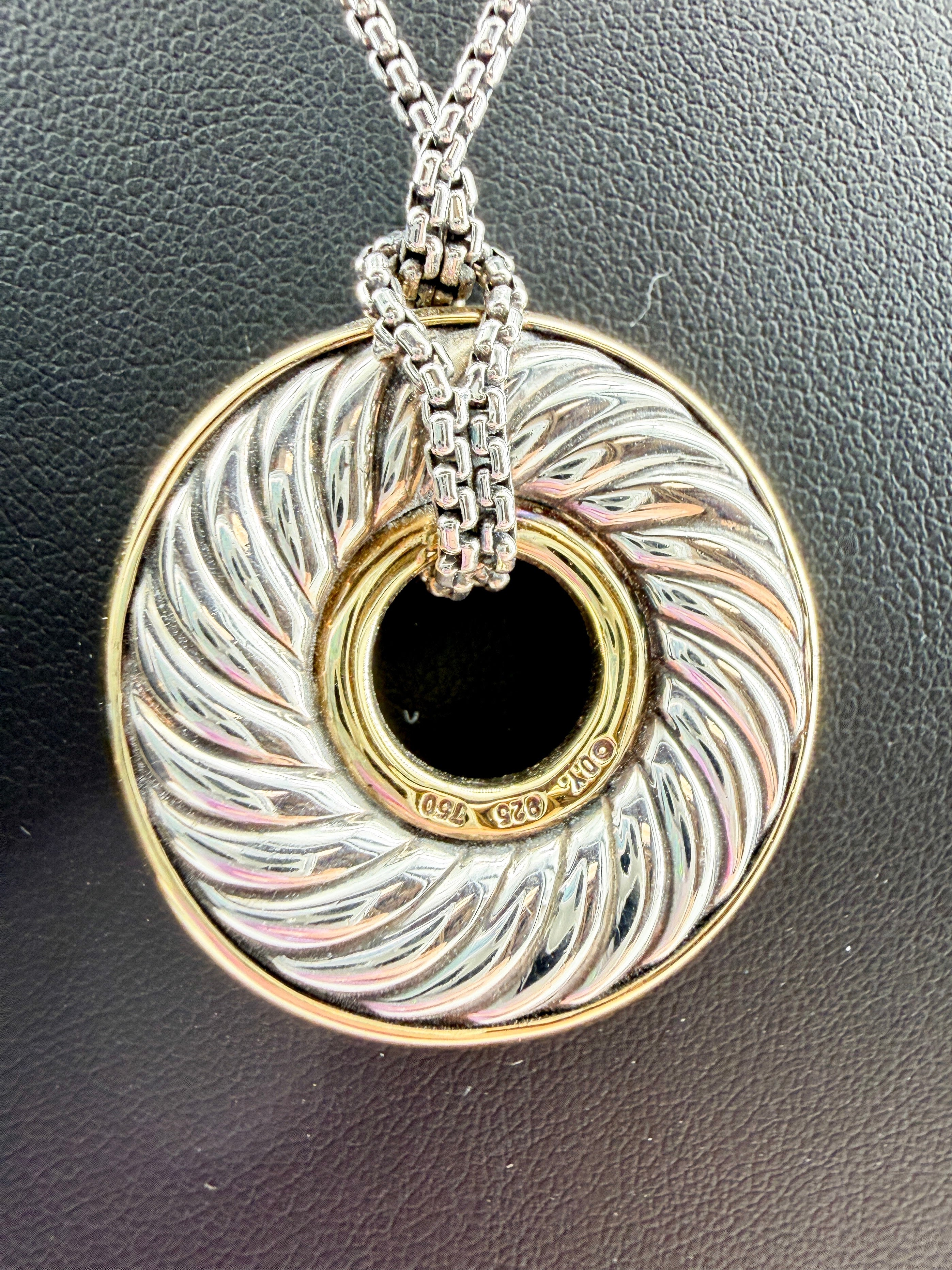 David Yurman sterling silver, 18k yellow gold carved pendant necklace