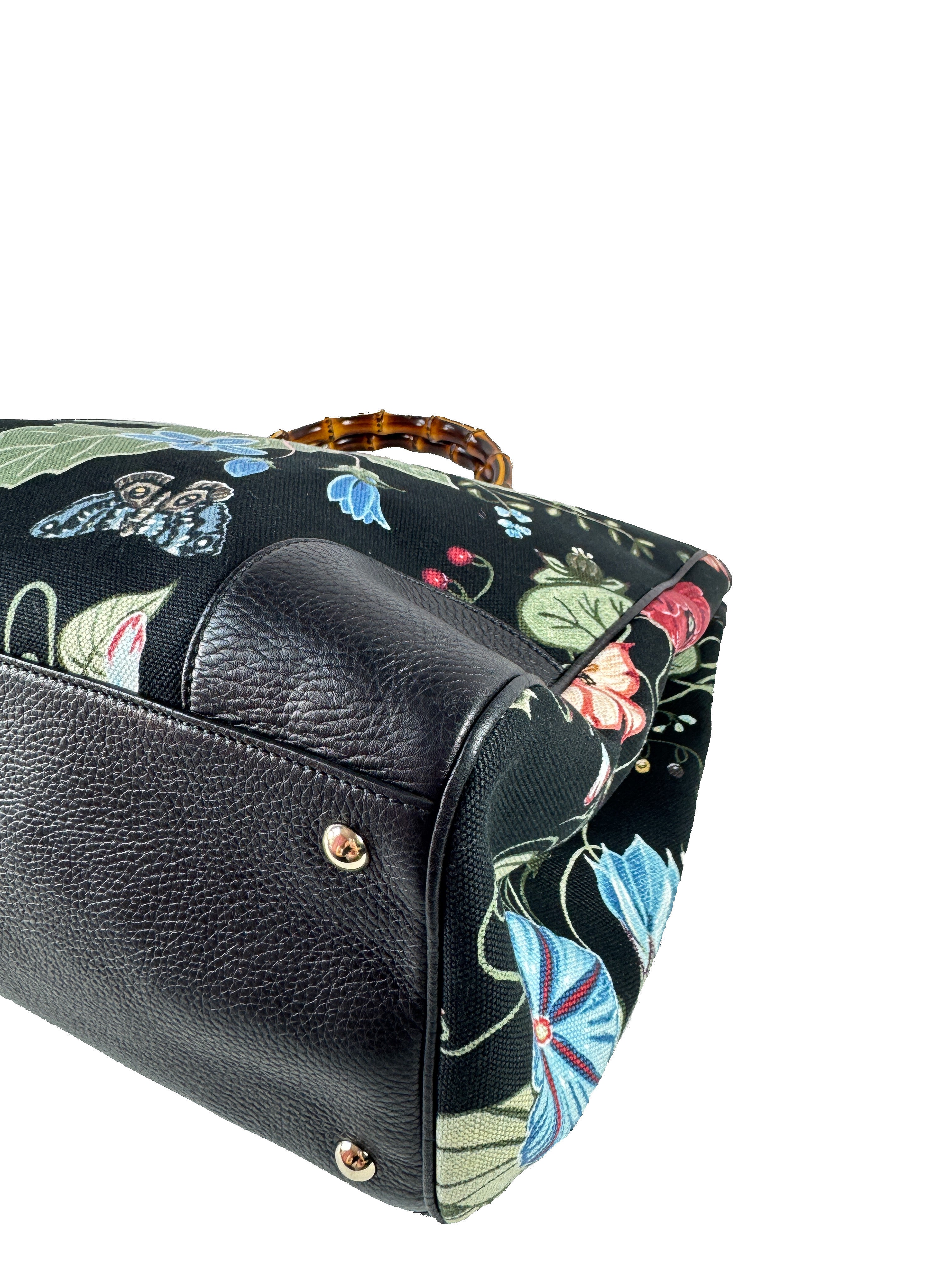 Gucci black floral knight bamboo handle shopper large 323658486628